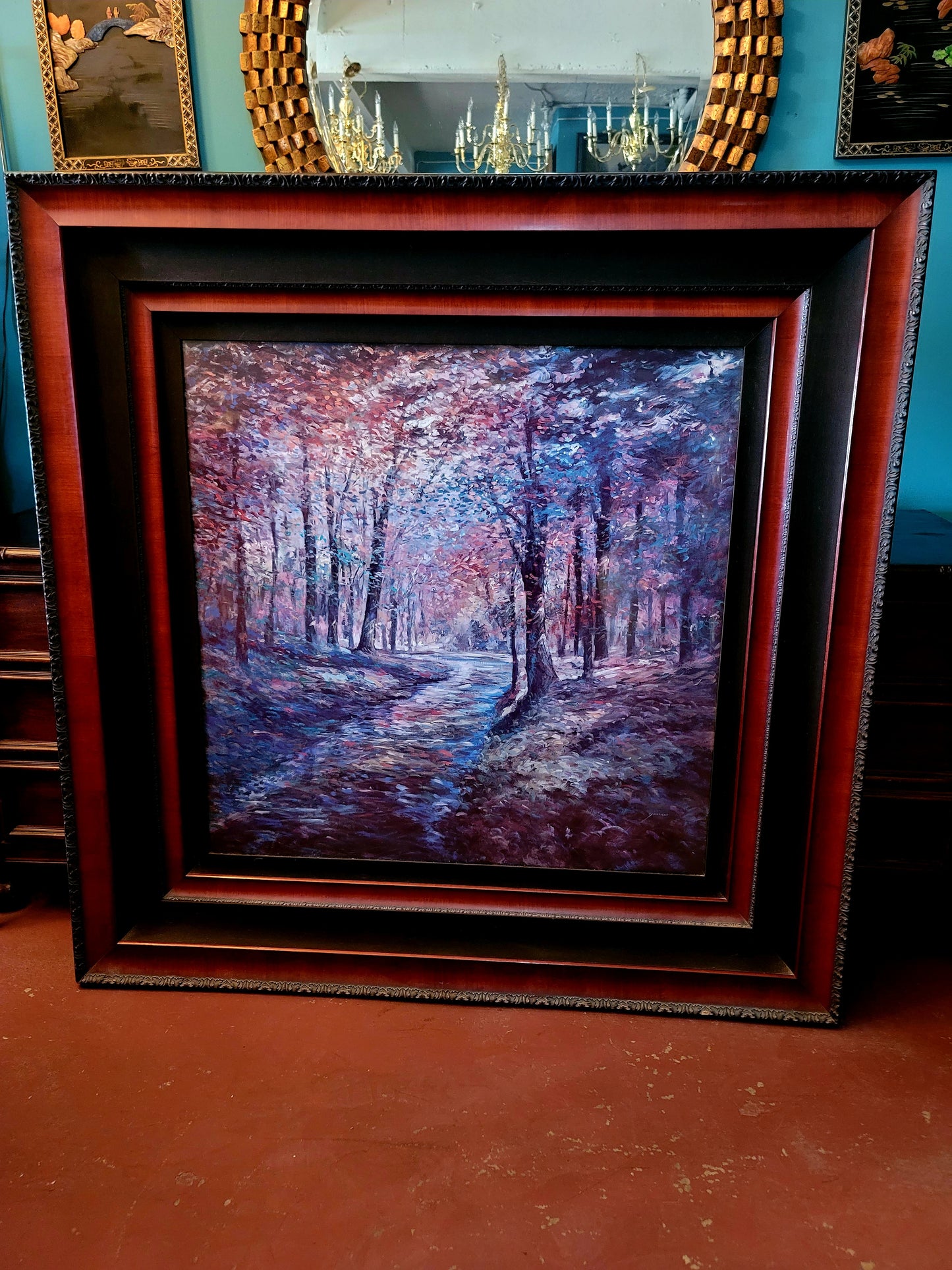 Stunning Hand-Painted Woodland Landscape Painting – 137 x 137 x 4 cm🖌️