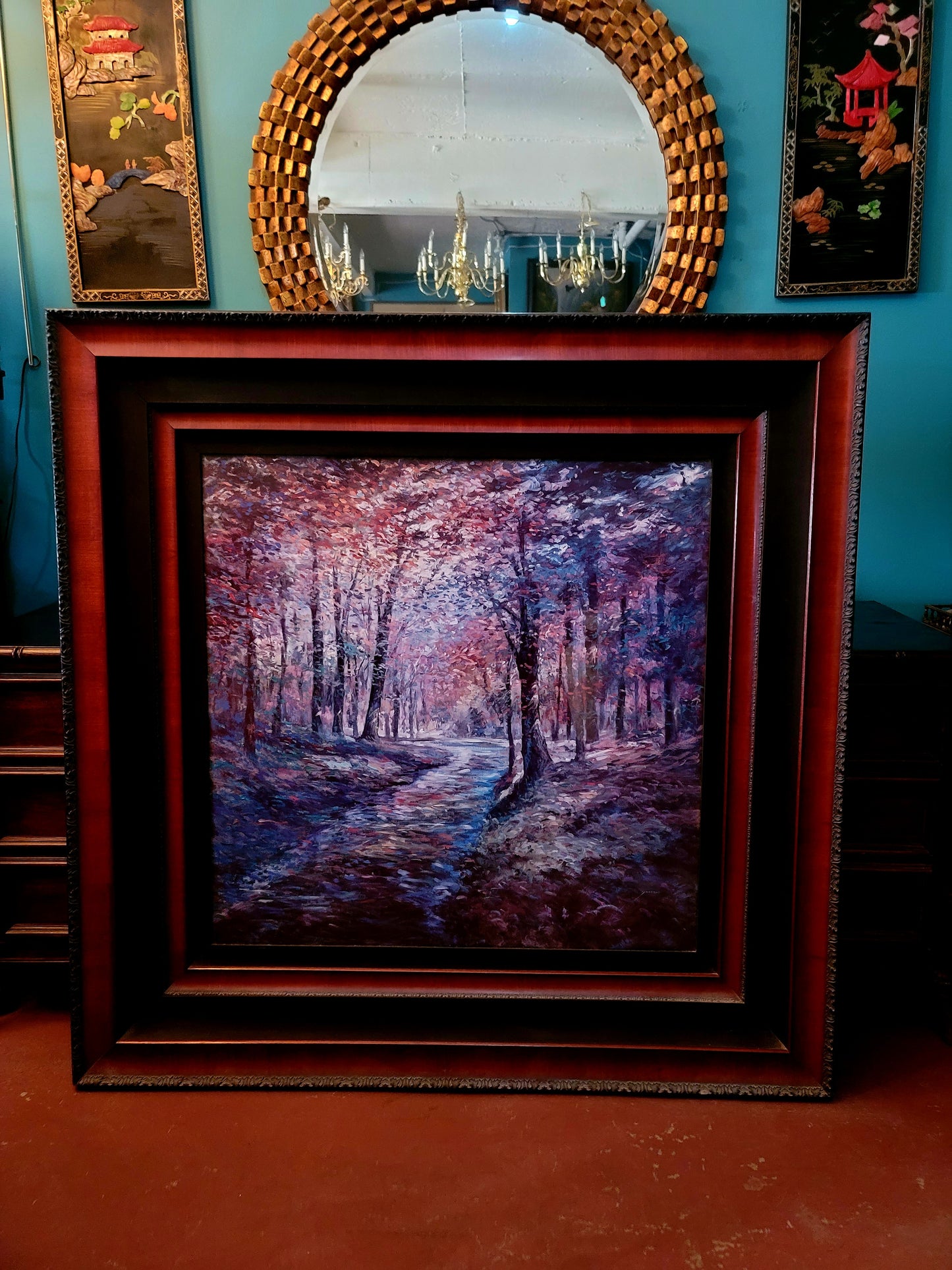 Stunning Hand-Painted Woodland Landscape Painting – 137 x 137 x 4 cm🖌️