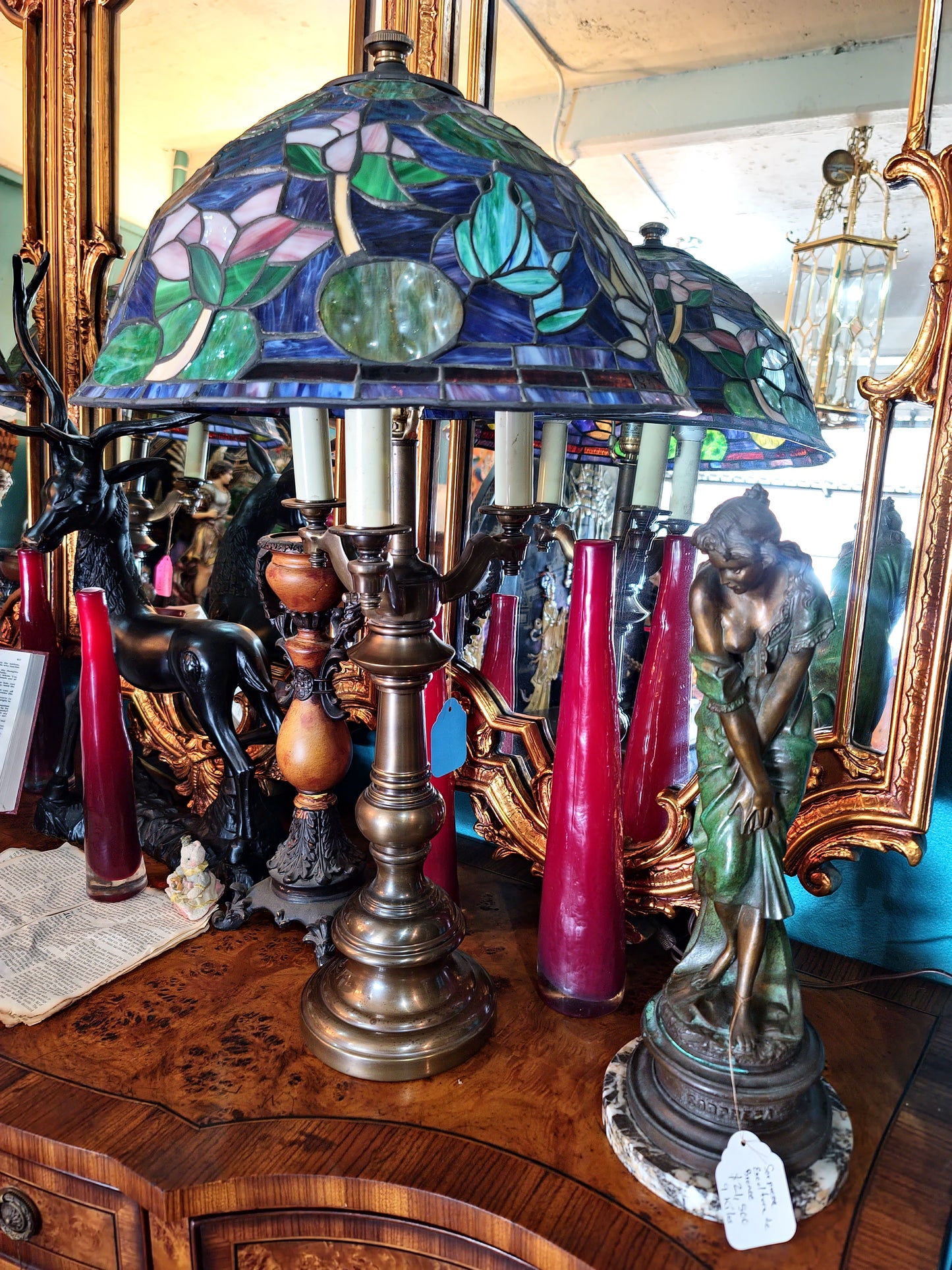 🐸🌺 Pair of Stained Glass Lamps 🌺🐸