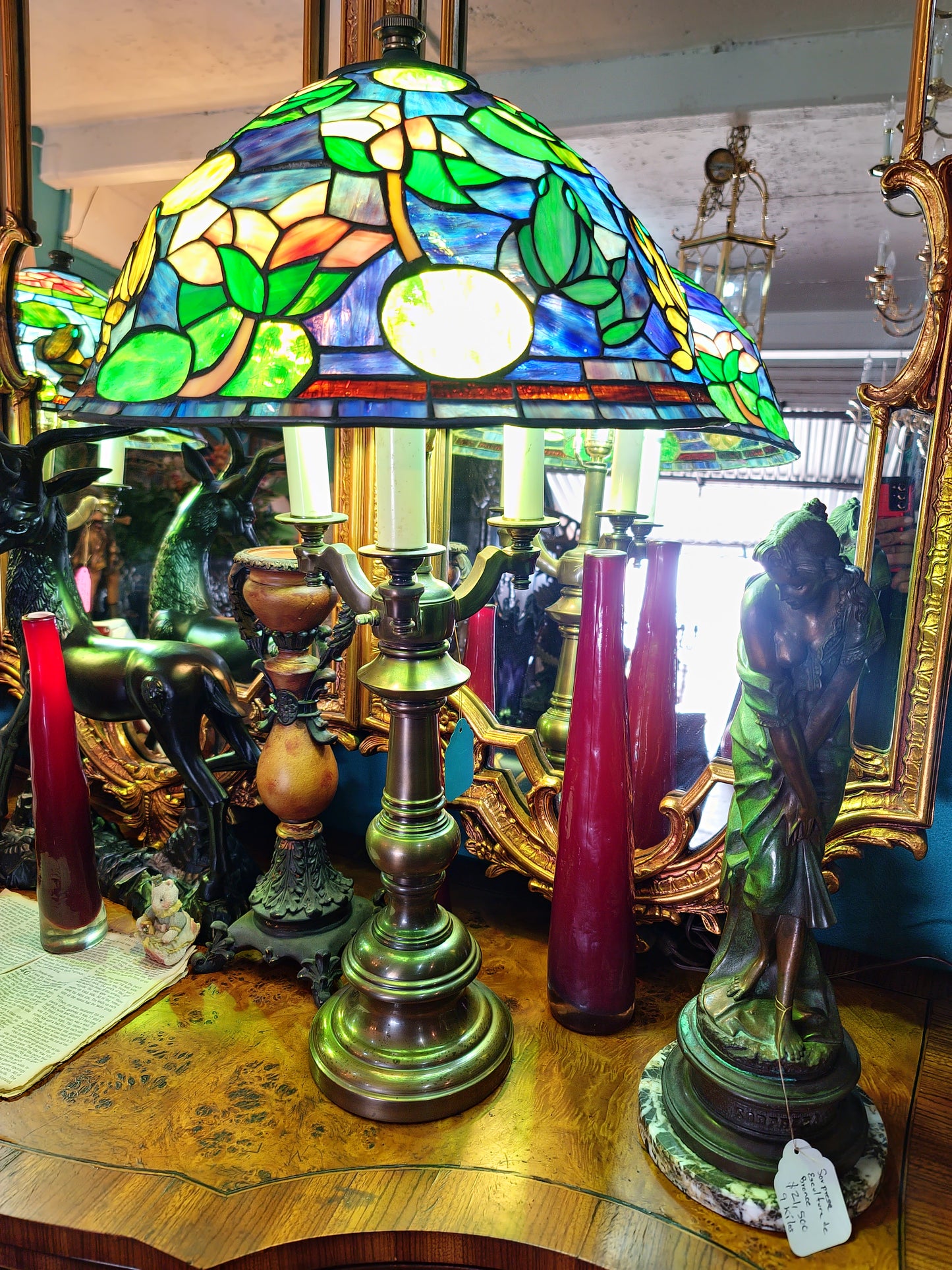 🐸🌺 Pair of Stained Glass Lamps 🌺🐸