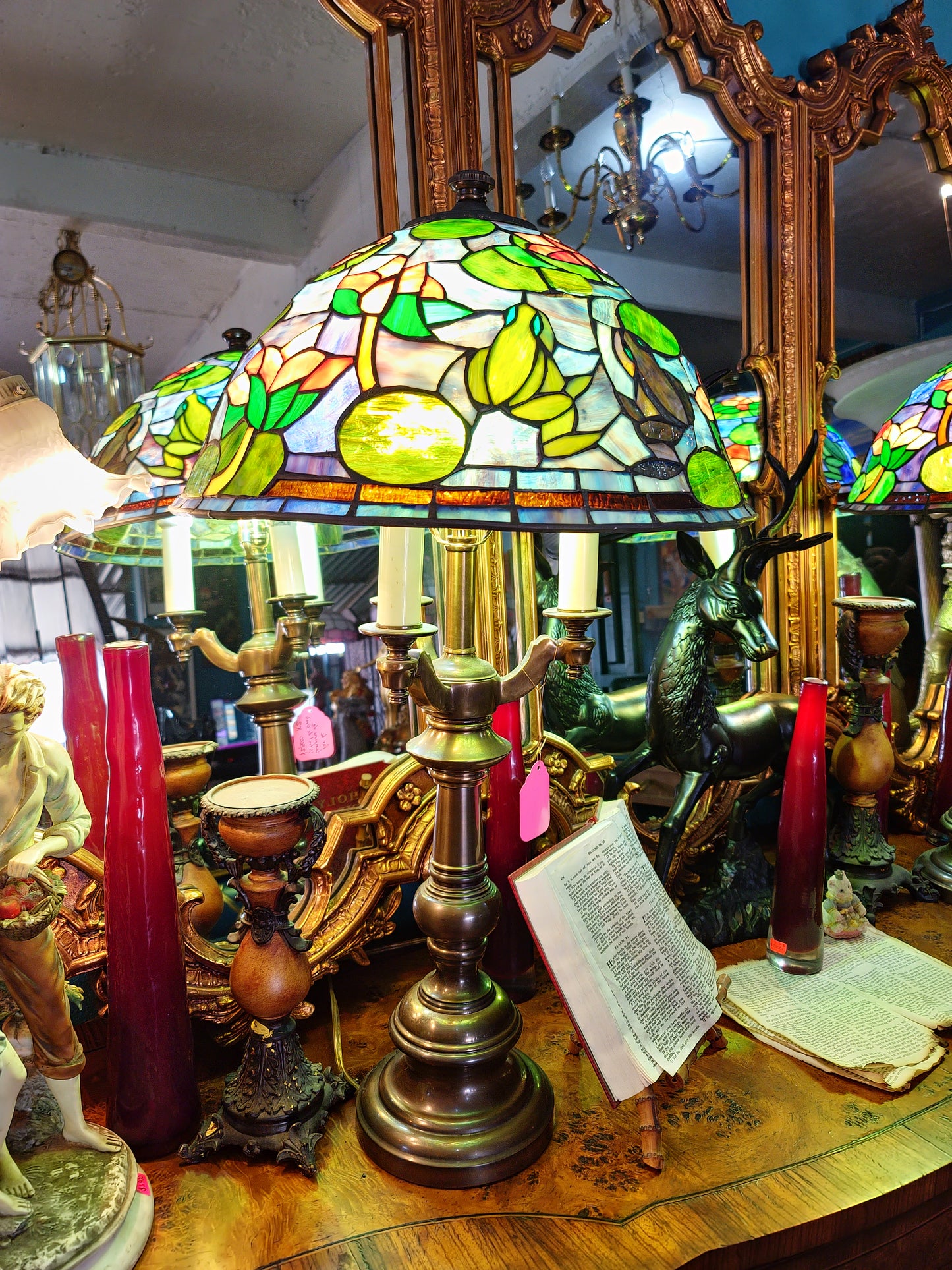 🐸🌺 Pair of Stained Glass Lamps 🌺🐸