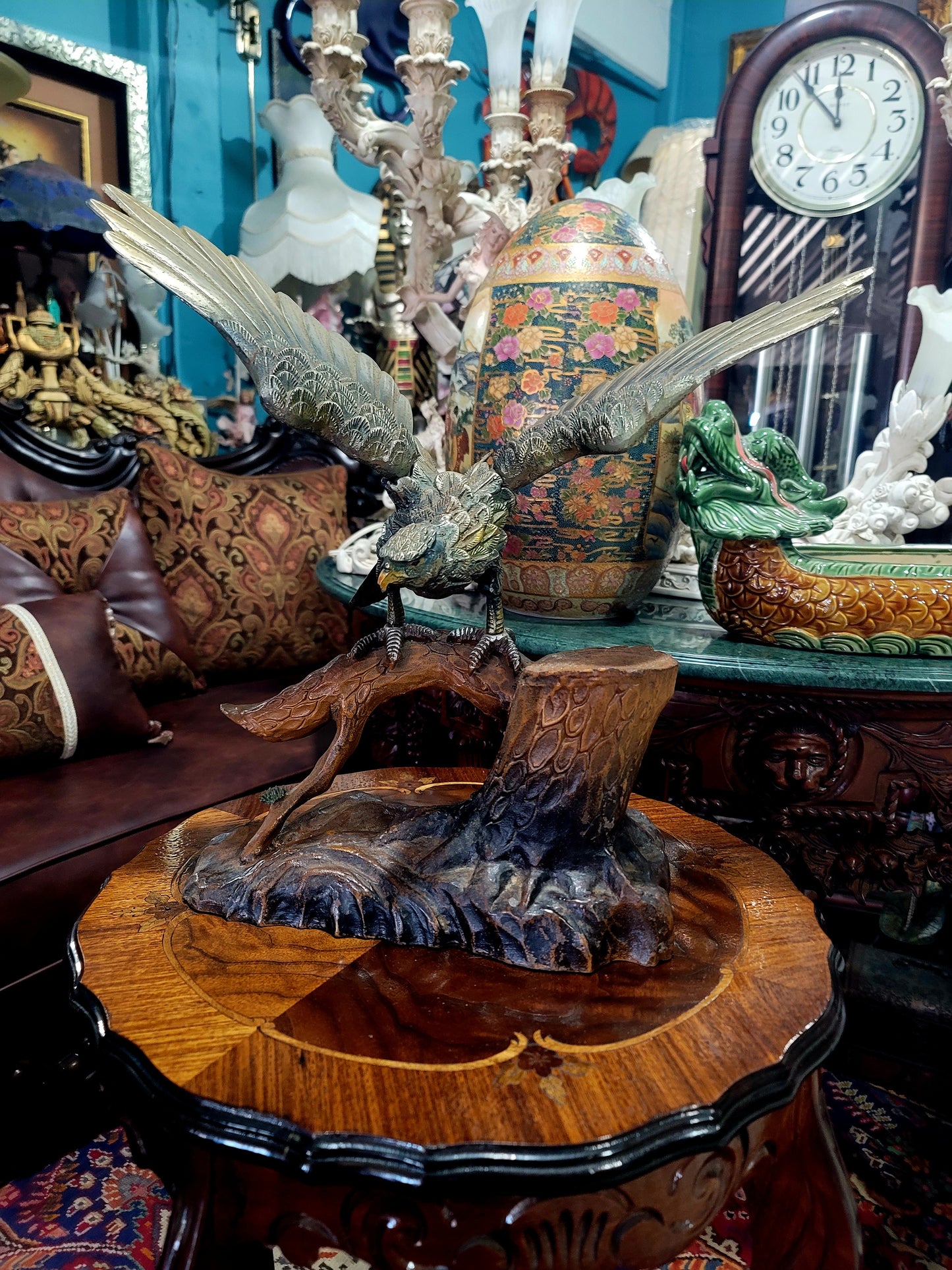 🦅 Bronze Sculpture of an Eagle in Flight with a Globe for Sale 🦅