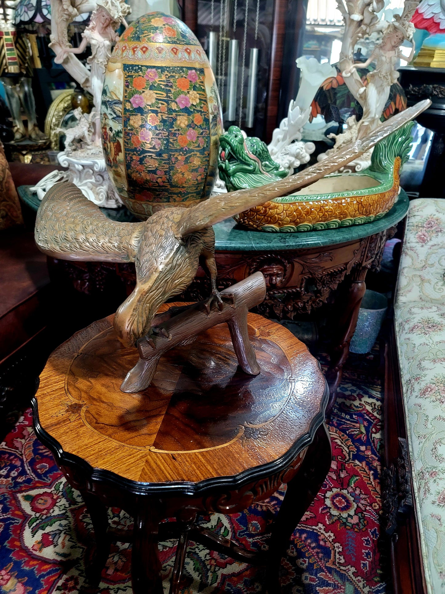🦅 Bronze Sculpture of an Eagle in Flight with a Globe for Sale 🦅