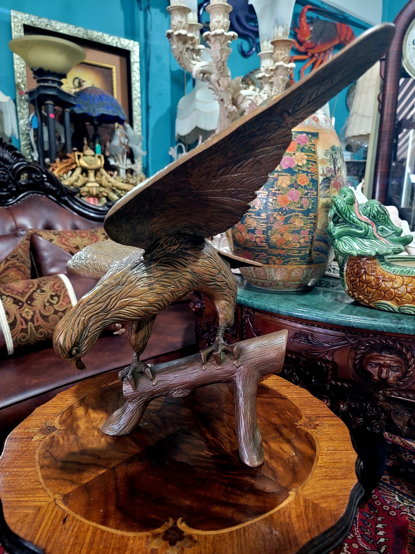 🦅 Bronze Sculpture of an Eagle in Flight with a Globe for Sale 🦅