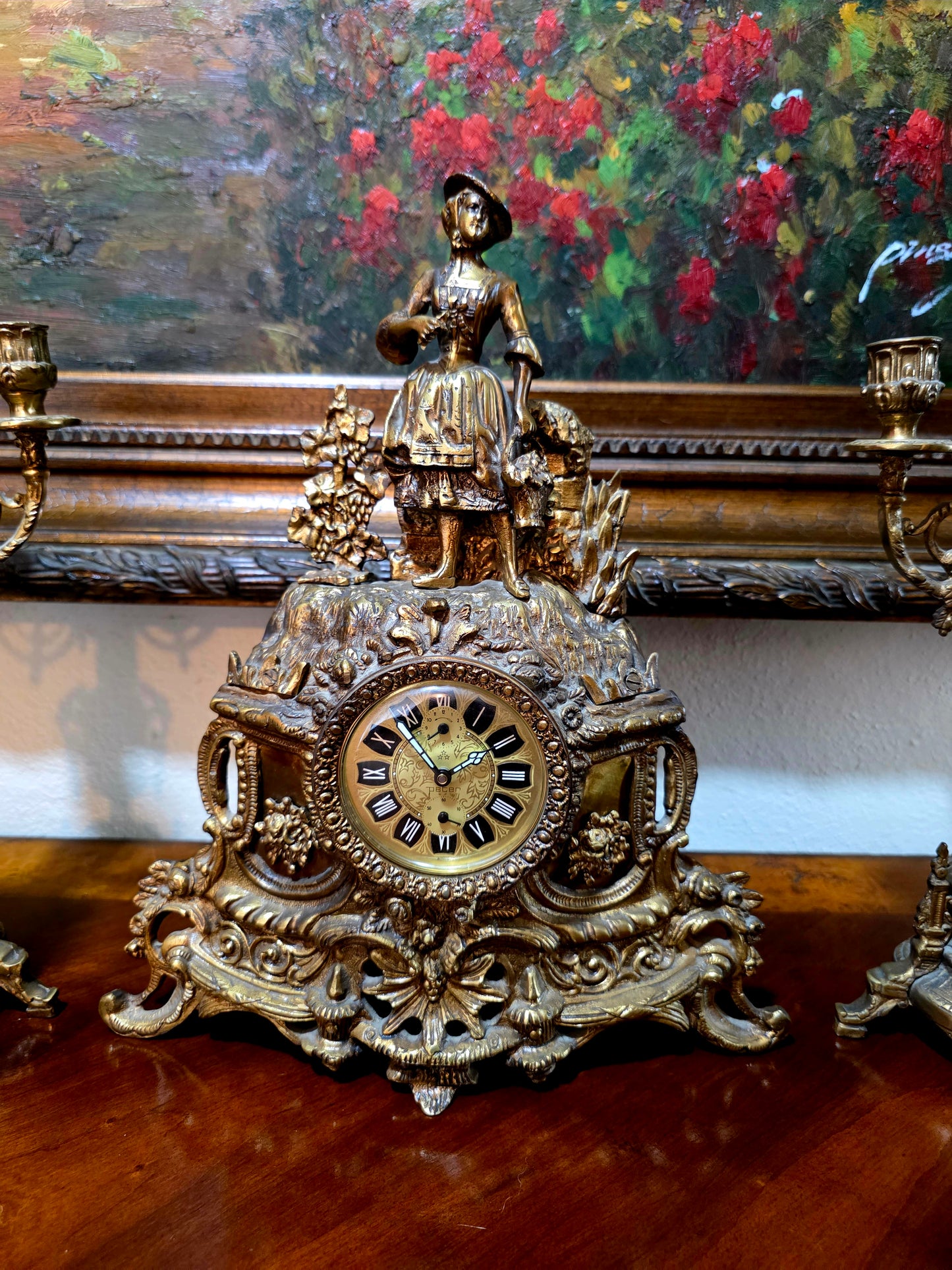 🕰️✨ Majestic Bronze Clock and Candlestick Set – Classical German Art of the 19th Century ✨🕰️