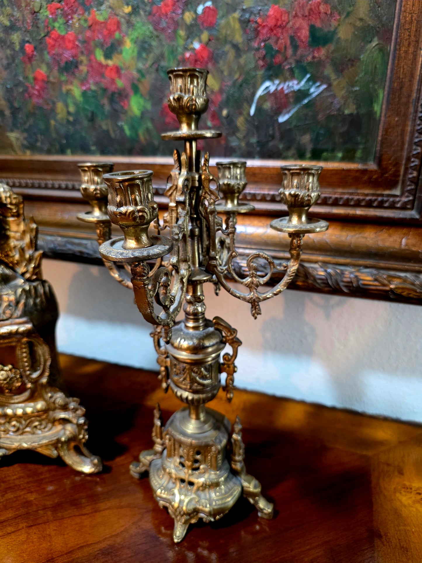 🕰️✨ Majestic Bronze Clock and Candlestick Set – Classical German Art of the 19th Century ✨🕰️