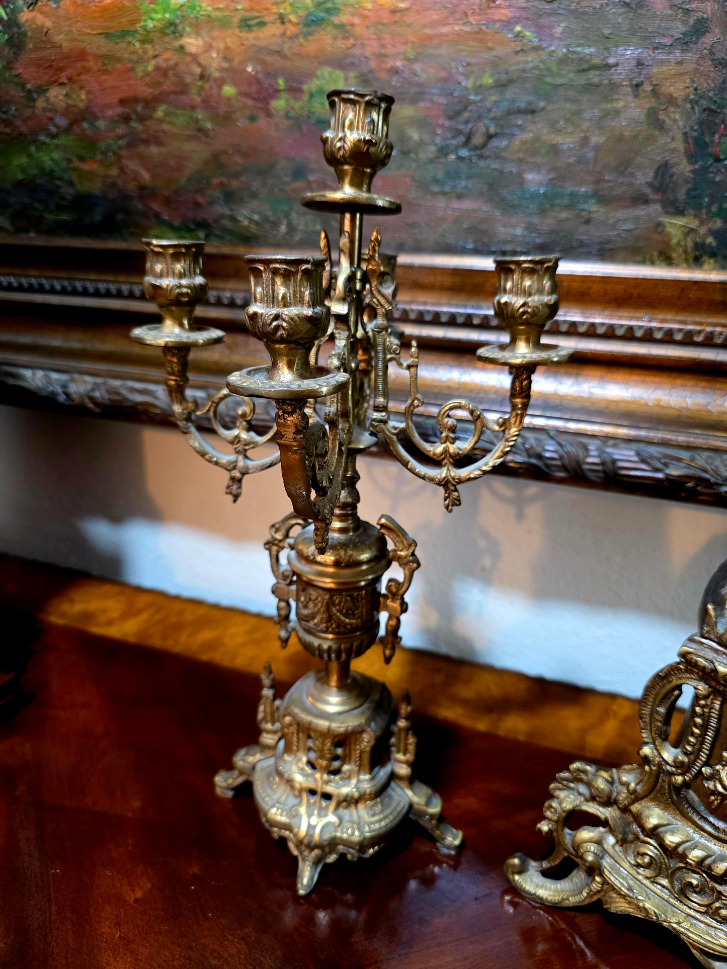 🕰️✨ Majestic Bronze Clock and Candlestick Set – Classical German Art of the 19th Century ✨🕰️