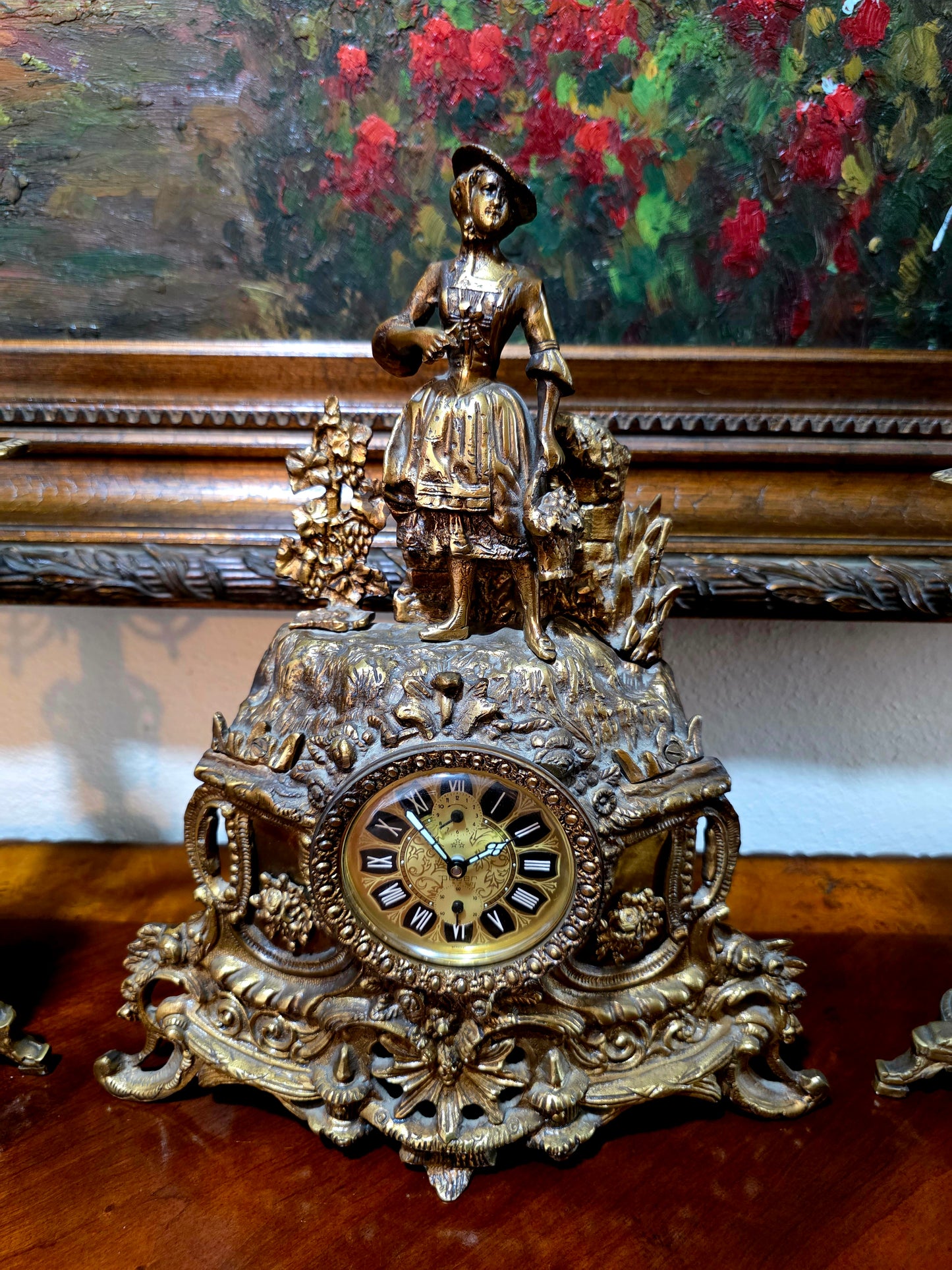 🕰️✨ Majestic Bronze Clock and Candlestick Set – Classical German Art of the 19th Century ✨🕰️