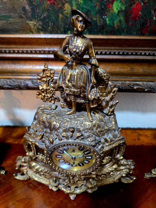 🕰️✨ Majestic Bronze Clock and Candlestick Set – Classical German Art of the 19th Century ✨🕰️