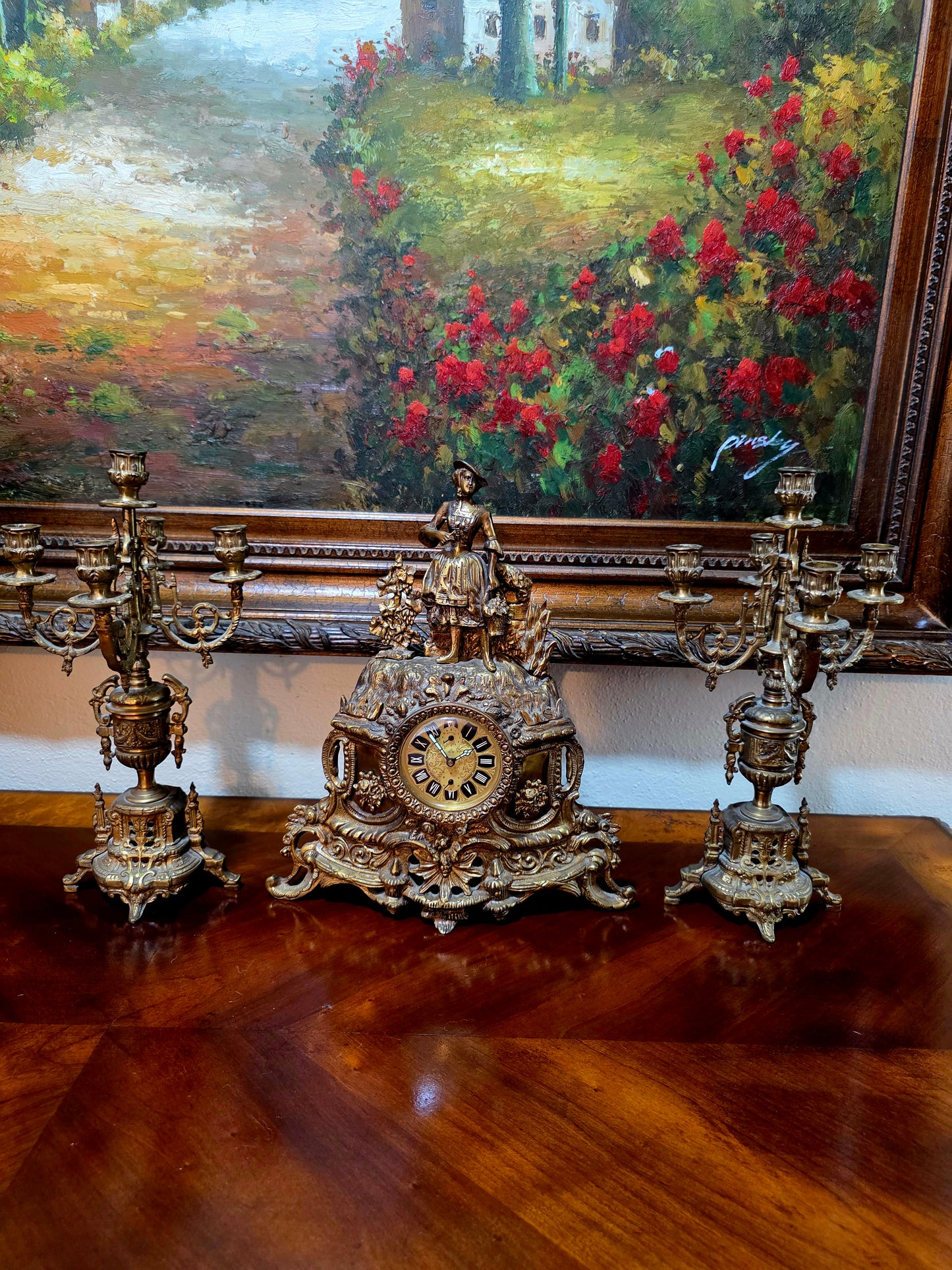 🕰️✨ Majestic Bronze Clock and Candlestick Set – Classical German Art of the 19th Century ✨🕰️