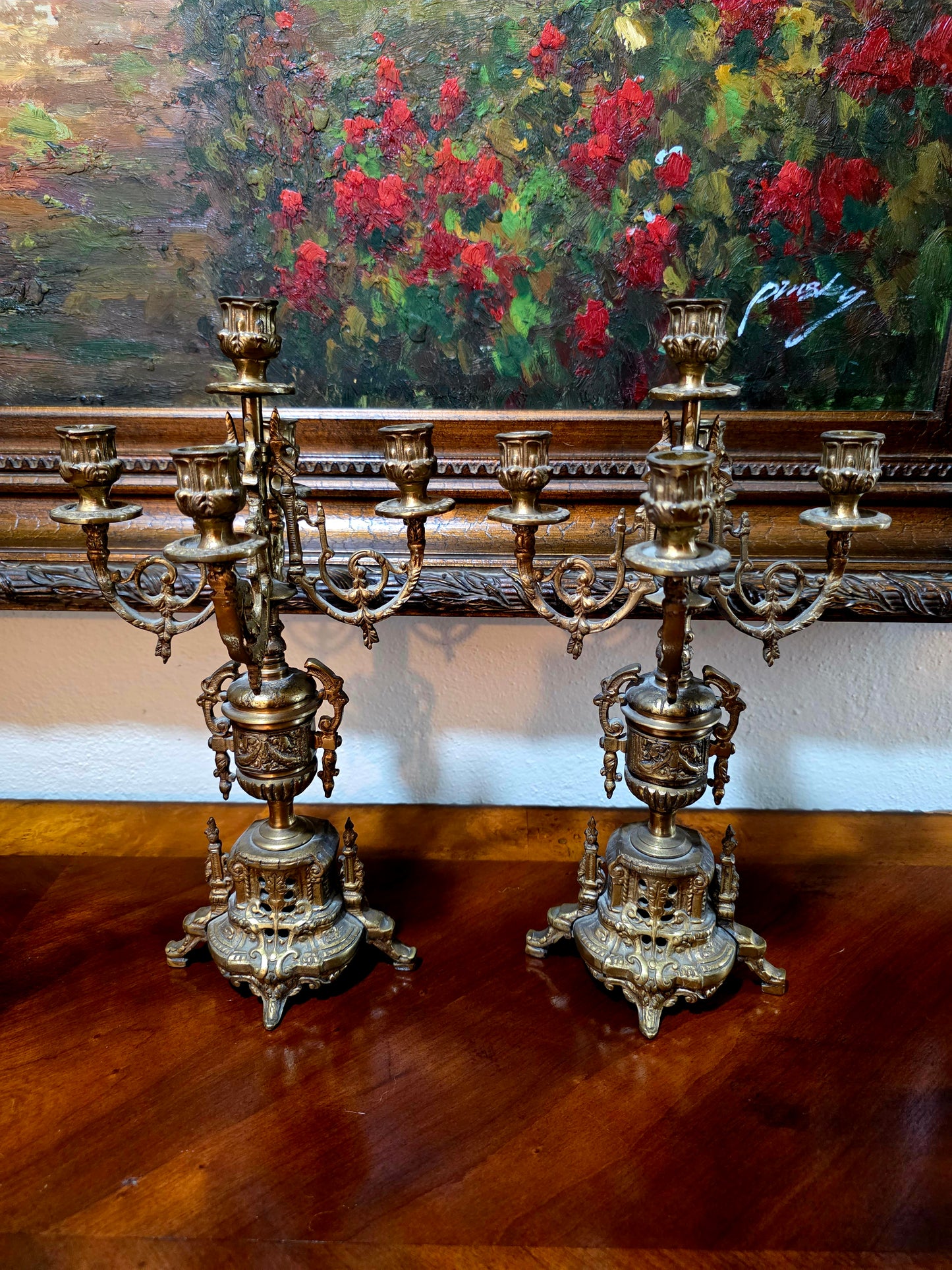 🕰️✨ Majestic Bronze Clock and Candlestick Set – Classical German Art of the 19th Century ✨🕰️