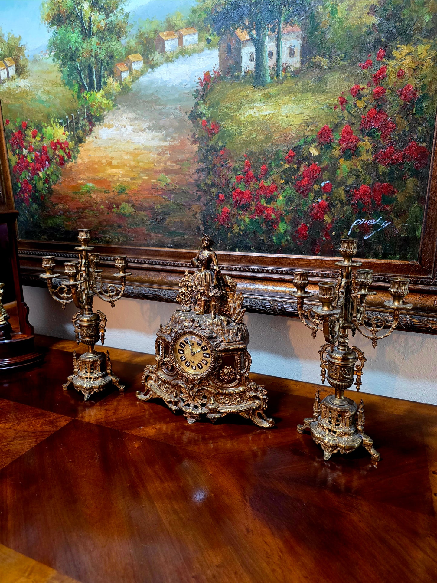 🕰️✨ Majestic Bronze Clock and Candlestick Set – Classical German Art of the 19th Century ✨🕰️