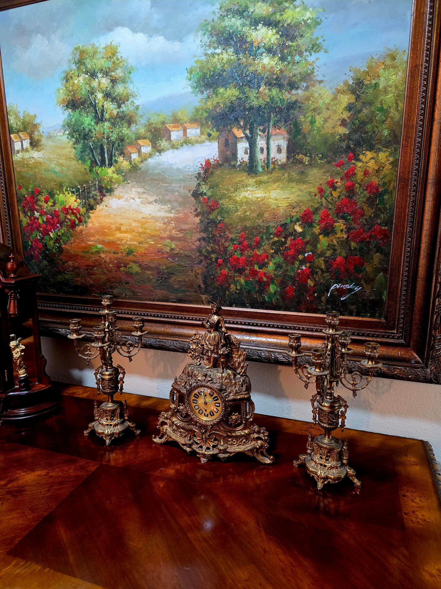 🕰️✨ Majestic Bronze Clock and Candlestick Set – Classical German Art of the 19th Century ✨🕰️
