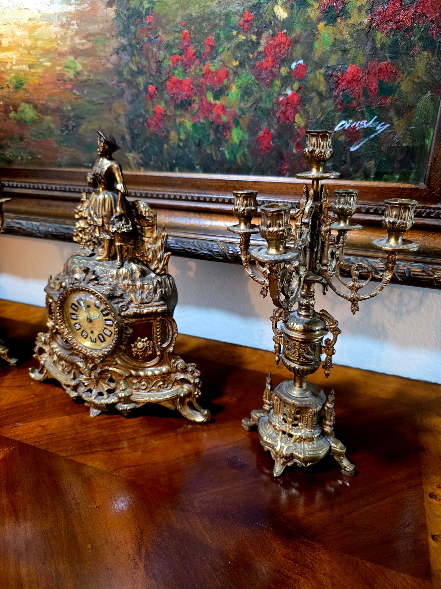 🕰️✨ Majestic Bronze Clock and Candlestick Set – Classical German Art of the 19th Century ✨🕰️