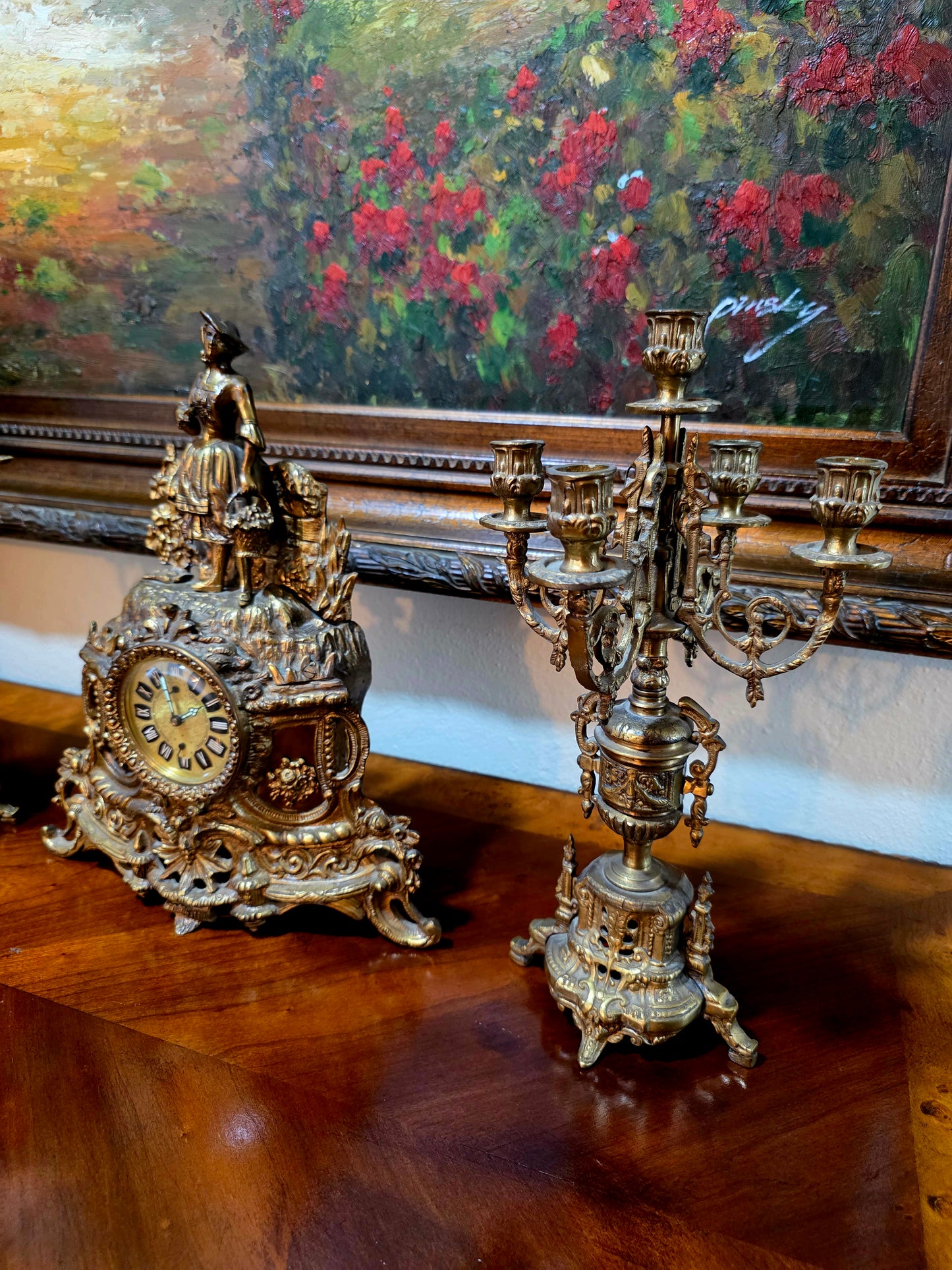 🕰️✨ Majestic Bronze Clock and Candlestick Set – Classical German Art of the 19th Century ✨🕰️