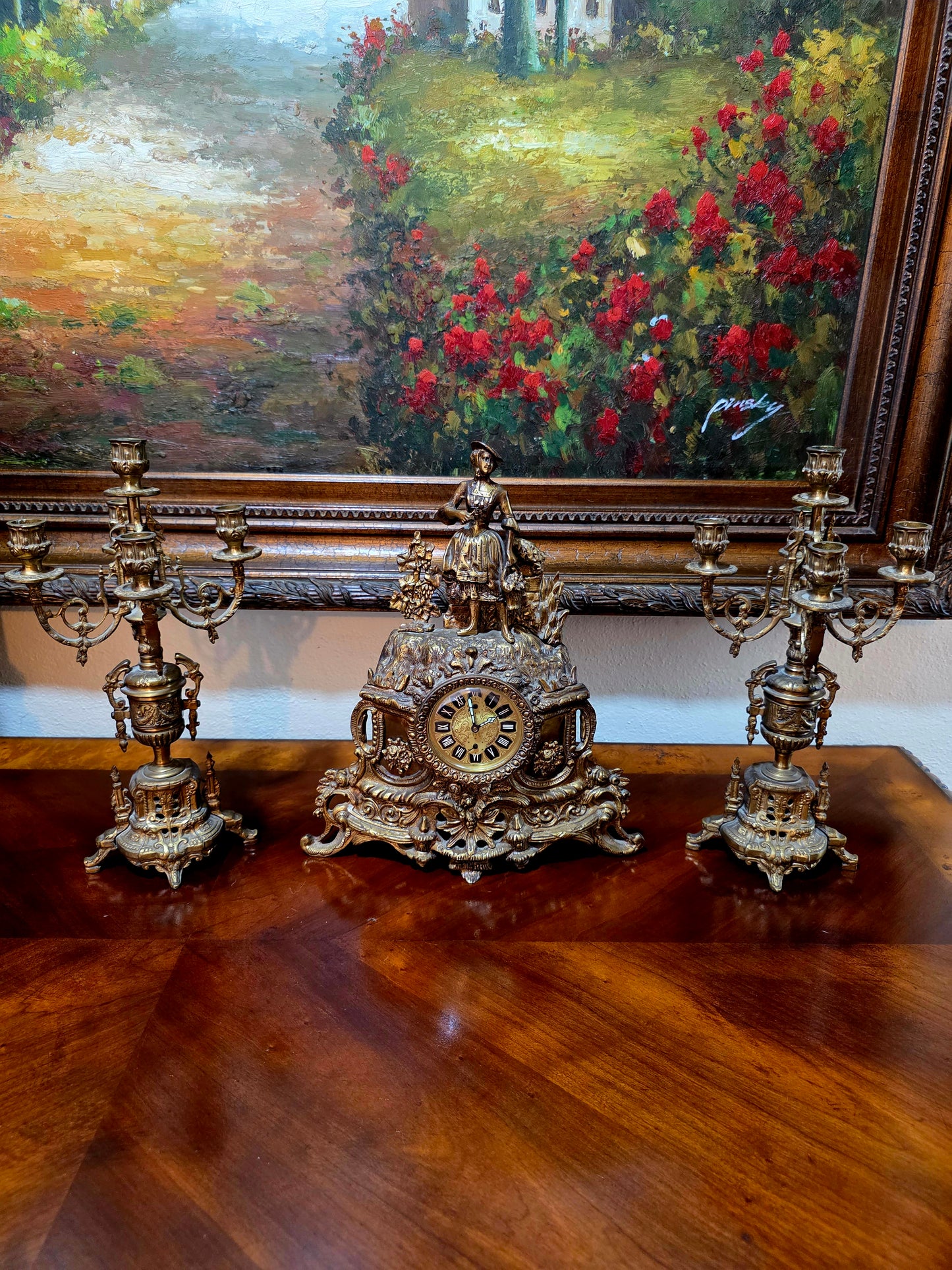 🕰️✨ Majestic Bronze Clock and Candlestick Set – Classical German Art of the 19th Century ✨🕰️