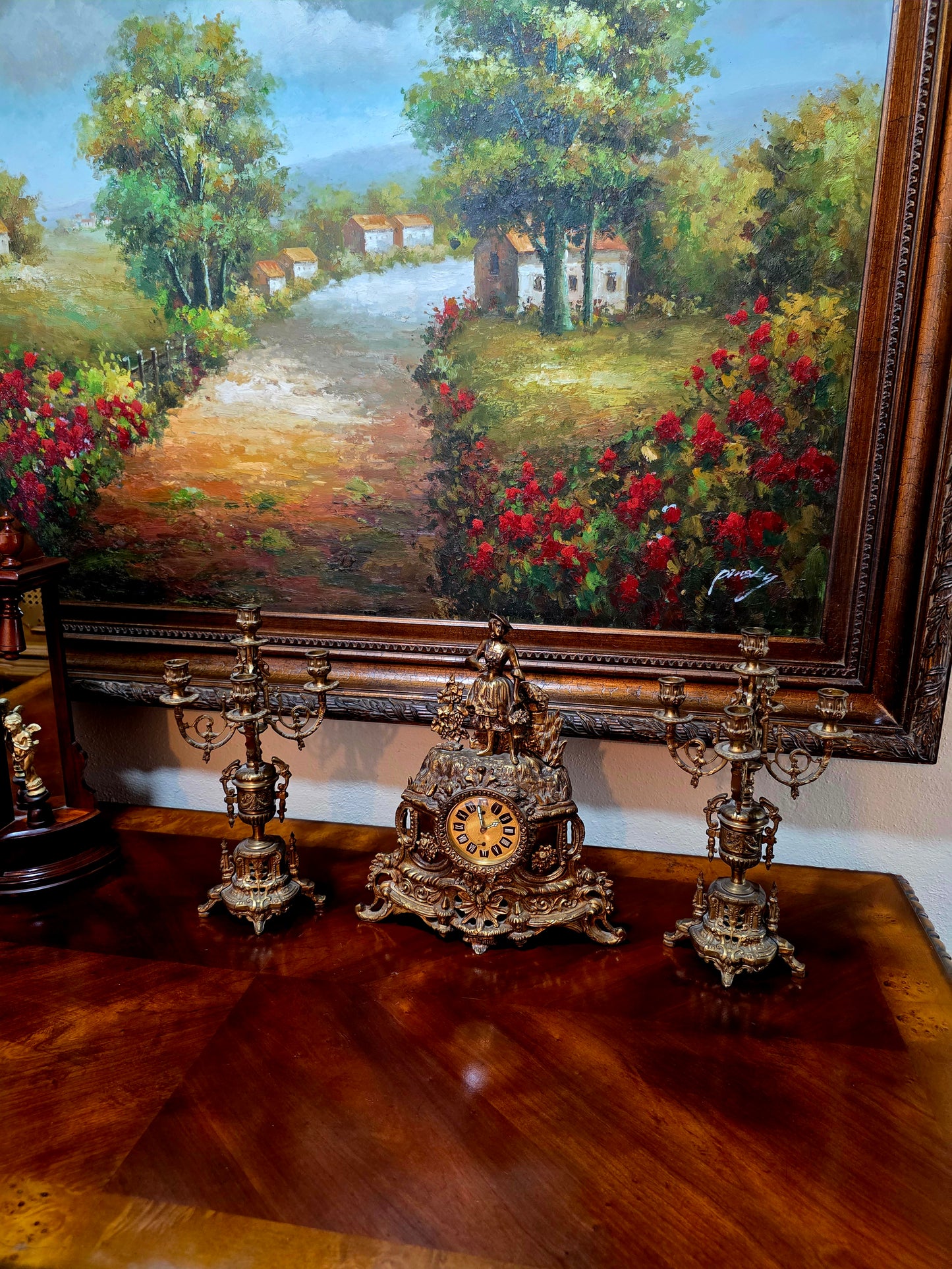 🕰️✨ Majestic Bronze Clock and Candlestick Set – Classical German Art of the 19th Century ✨🕰️
