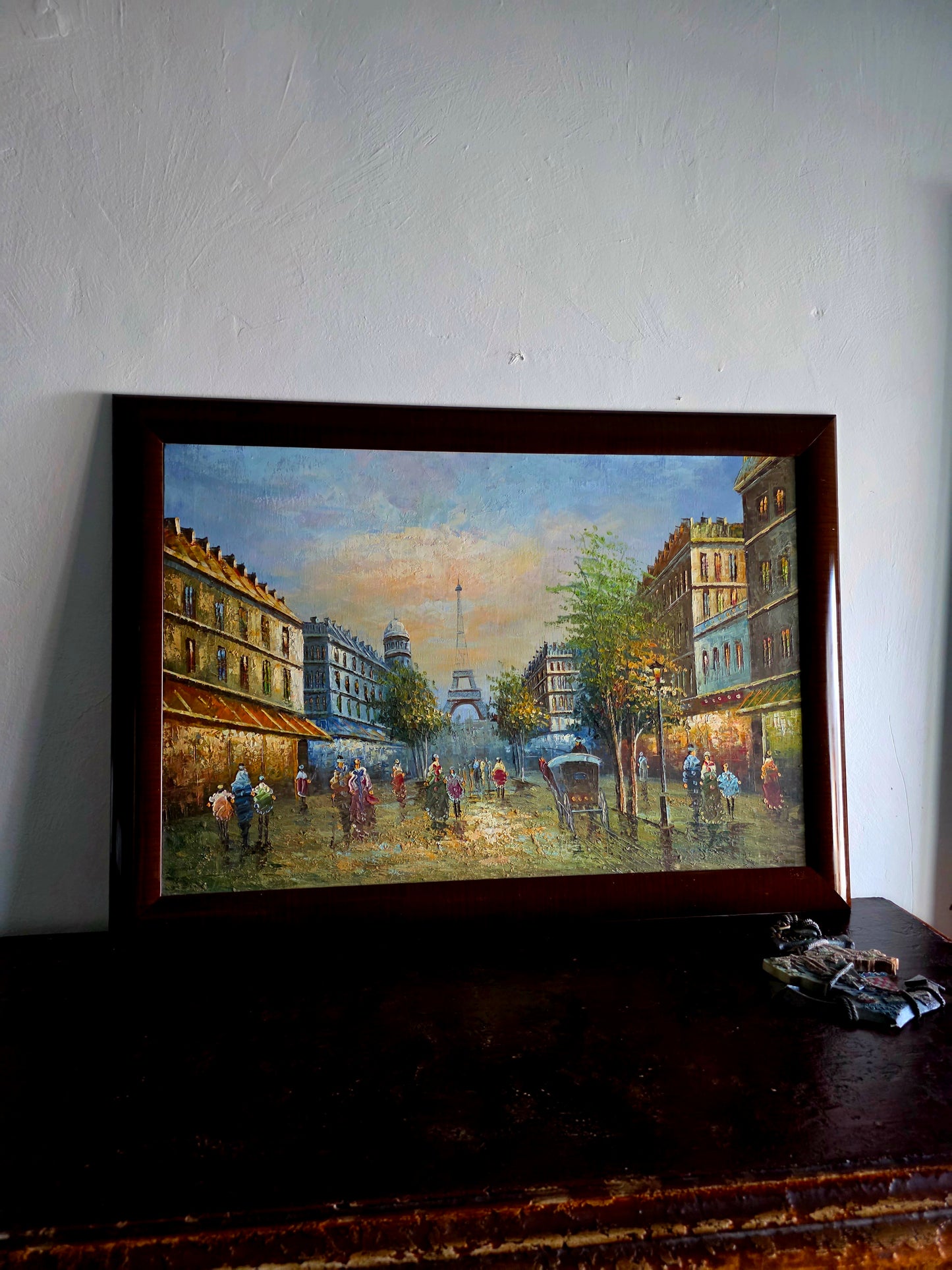 Escena parisina con la Torre Eiffel – Oleo original🖌️🎨