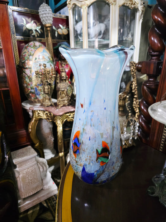 🐠🐡🐠 Jarron Murano con Motivos de Peces Tropicales – Arte en Cristal Soplado🐠🐡🐠