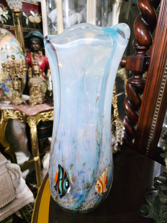 🐠🐡🐠 Jarron Murano con Motivos de Peces Tropicales – Arte en Cristal Soplado🐠🐡🐠