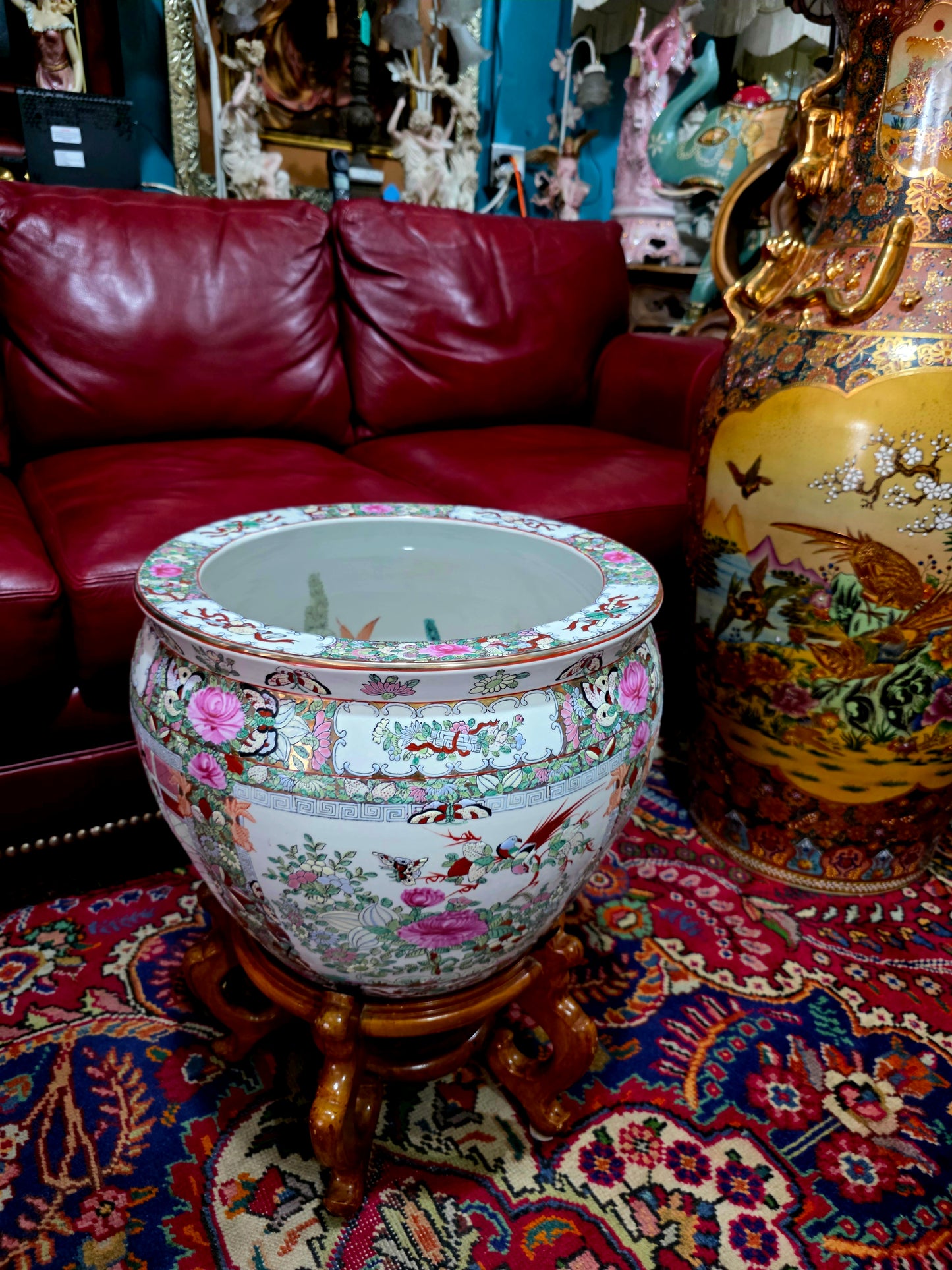 ✨ Floral Chinoiserie Koi Planter – Porcelana Imperial de la Dinastía Qing ✨