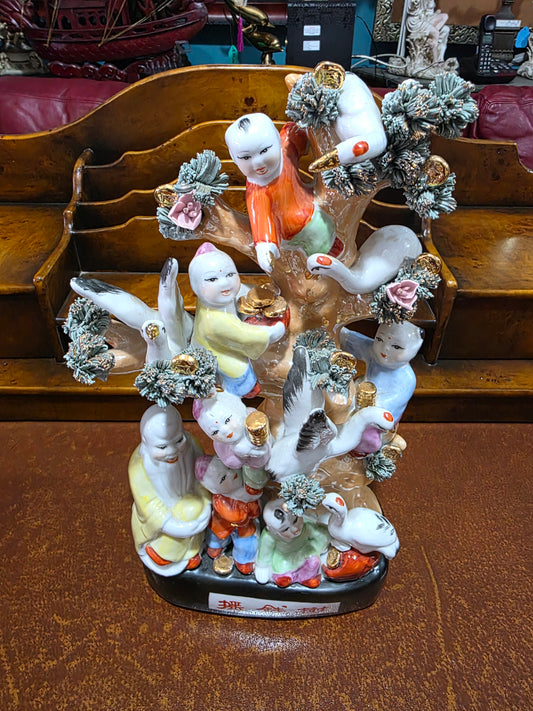 🌸 Arbol de la Prosperidad – Escultura de Porcelana China de Mitad de Siglo 🌸