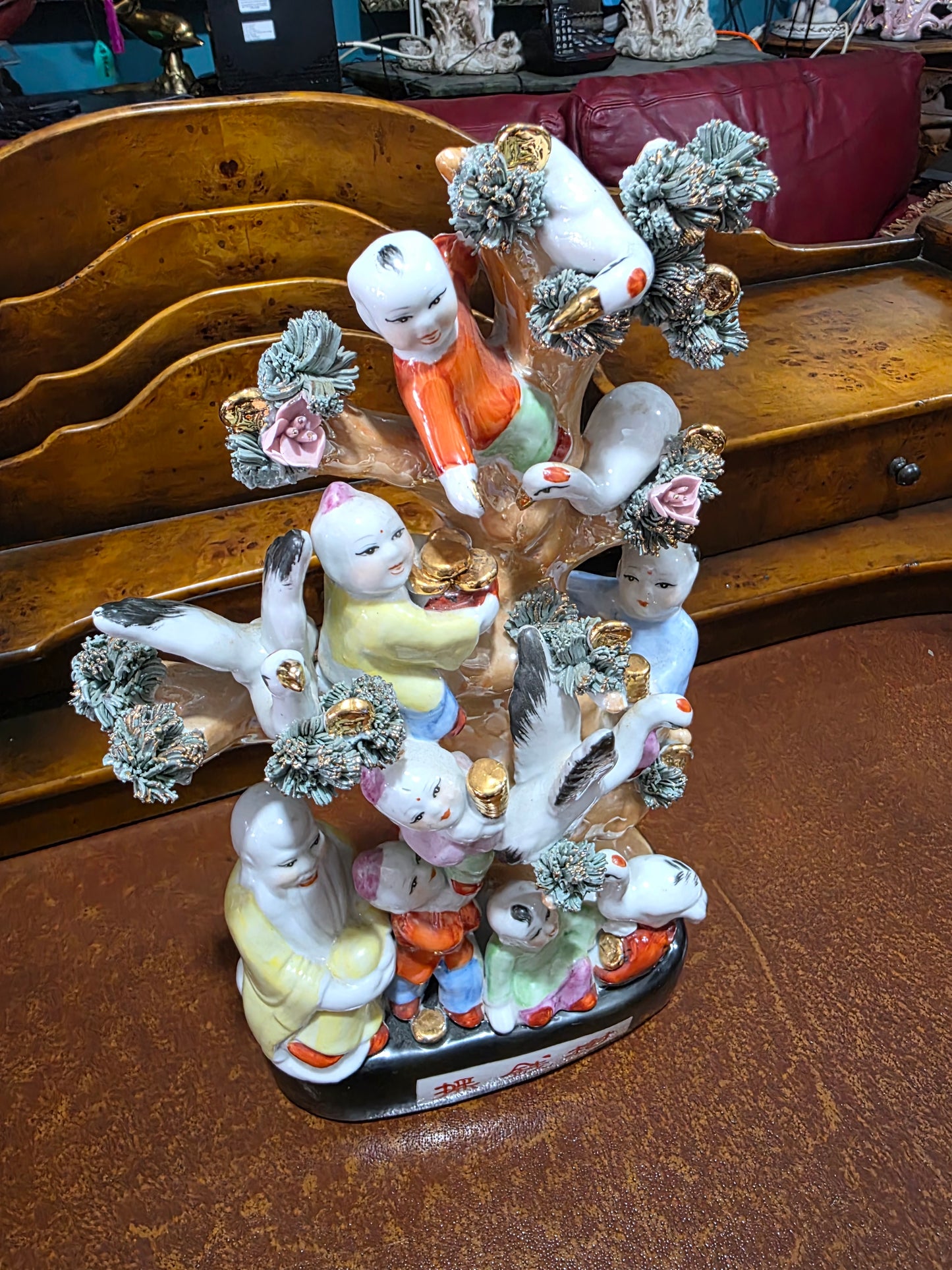 🌸 Arbol de la Prosperidad – Escultura de Porcelana China de Mitad de Siglo 🌸