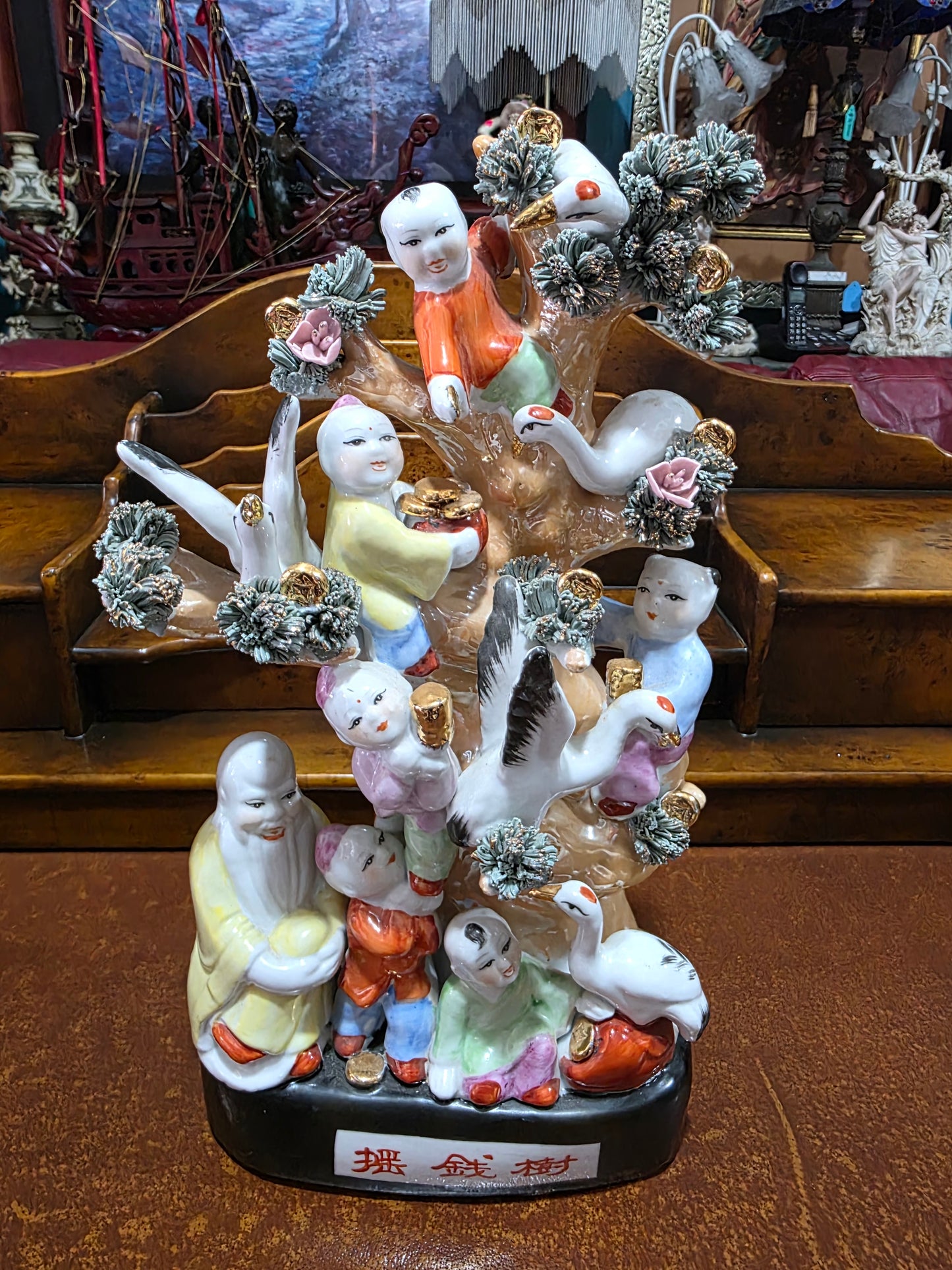 🌸 Arbol de la Prosperidad – Escultura de Porcelana China de Mitad de Siglo 🌸