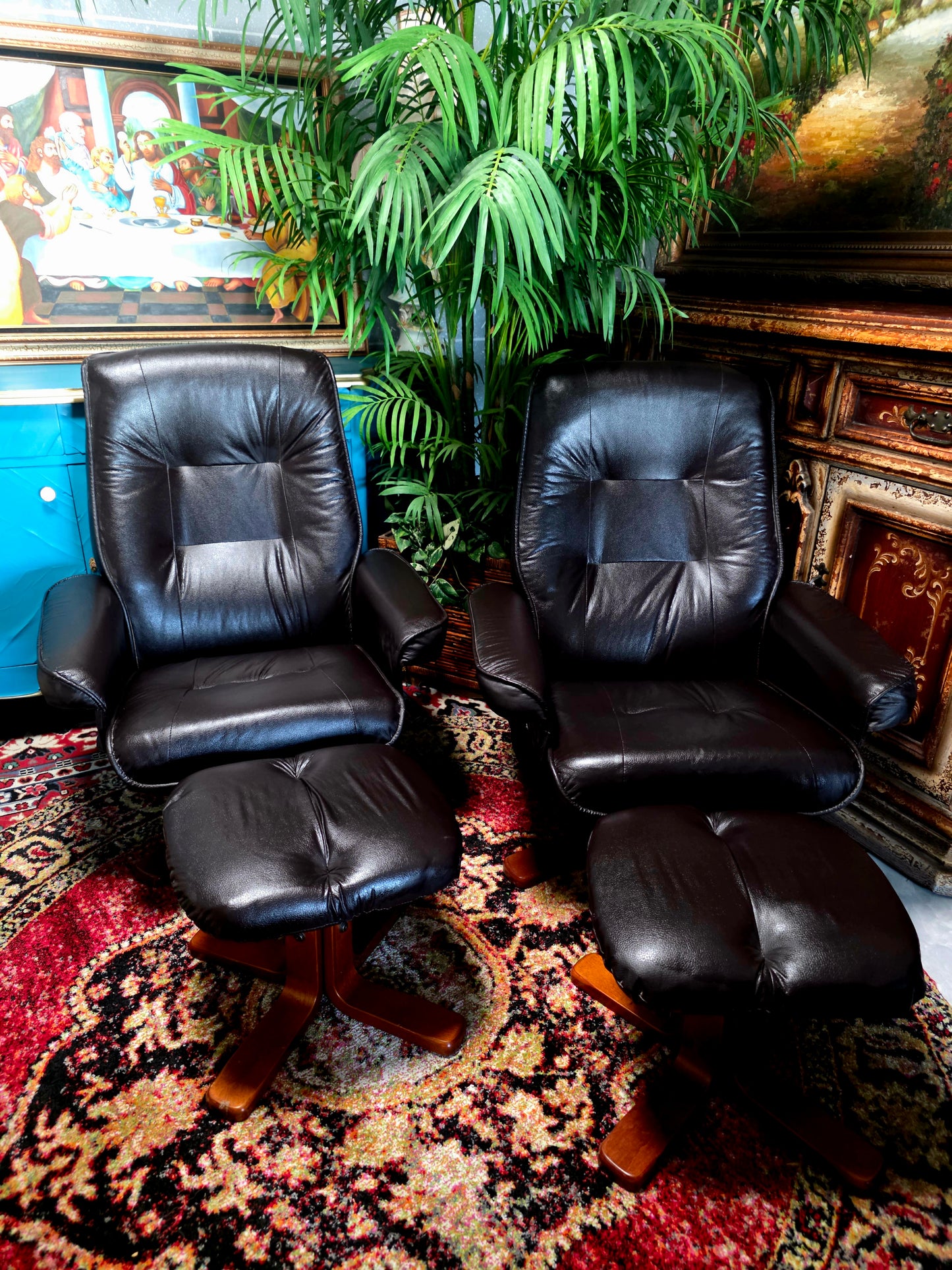 🖤 Stressless Recliners en Vinipiel Negra — Duo de Confort Escandinavo Sillones Reclinables