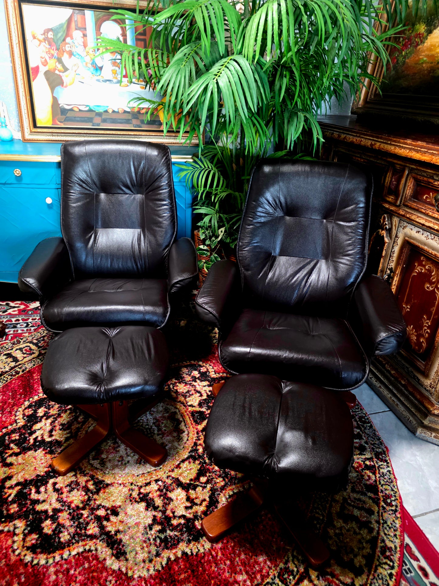 🖤 Stressless Recliners en Vinipiel Negra — Duo de Confort Escandinavo Sillones Reclinables