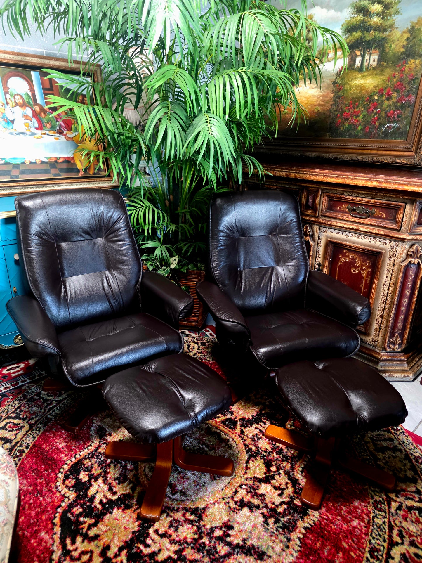 🖤 Stressless Recliners en Vinipiel Negra — Duo de Confort Escandinavo Sillones Reclinables