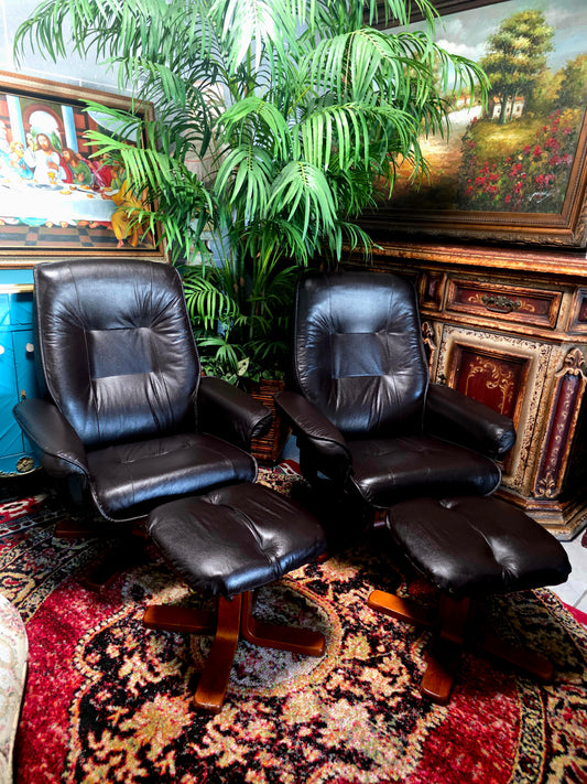 🖤 Stressless Recliners en Vinipiel Negra — Duo de Confort Escandinavo Sillones Reclinables