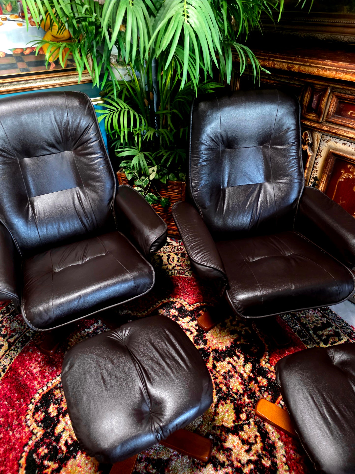 🖤 Stressless Recliners en Vinipiel Negra — Duo de Confort Escandinavo Sillones Reclinables