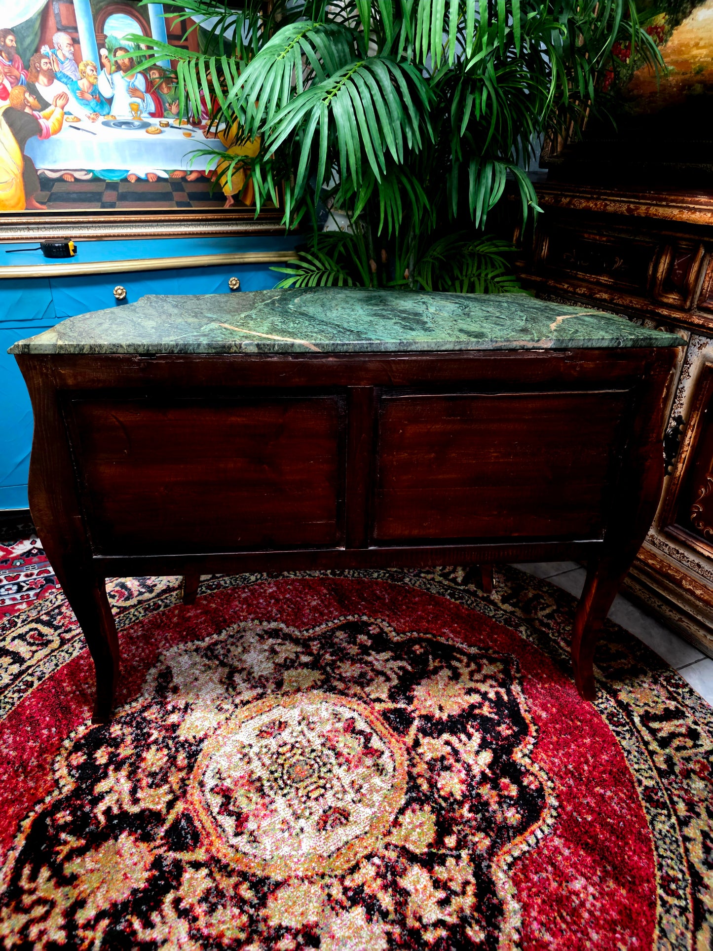 🇫🇷✨Bombe Francés con Marquetería, Bronce Dorado y Mármol Verde Pecho Paloma 🎩🌿