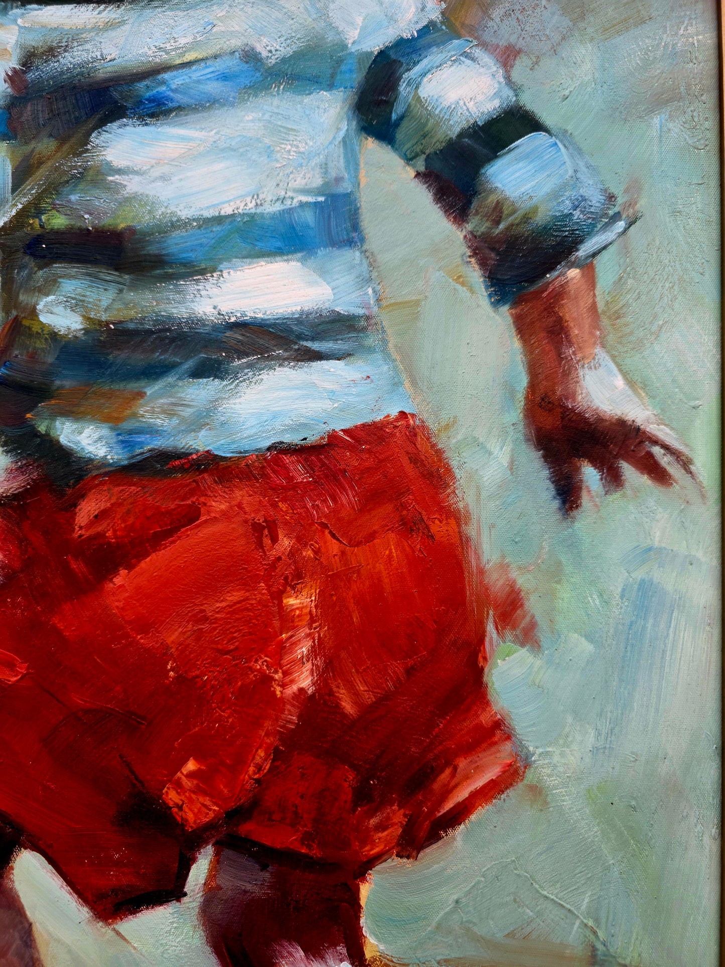 🌺 🖼️Infancia en movimiento – Óleo original firmado por Zhong Mao Qing🖌️🎨