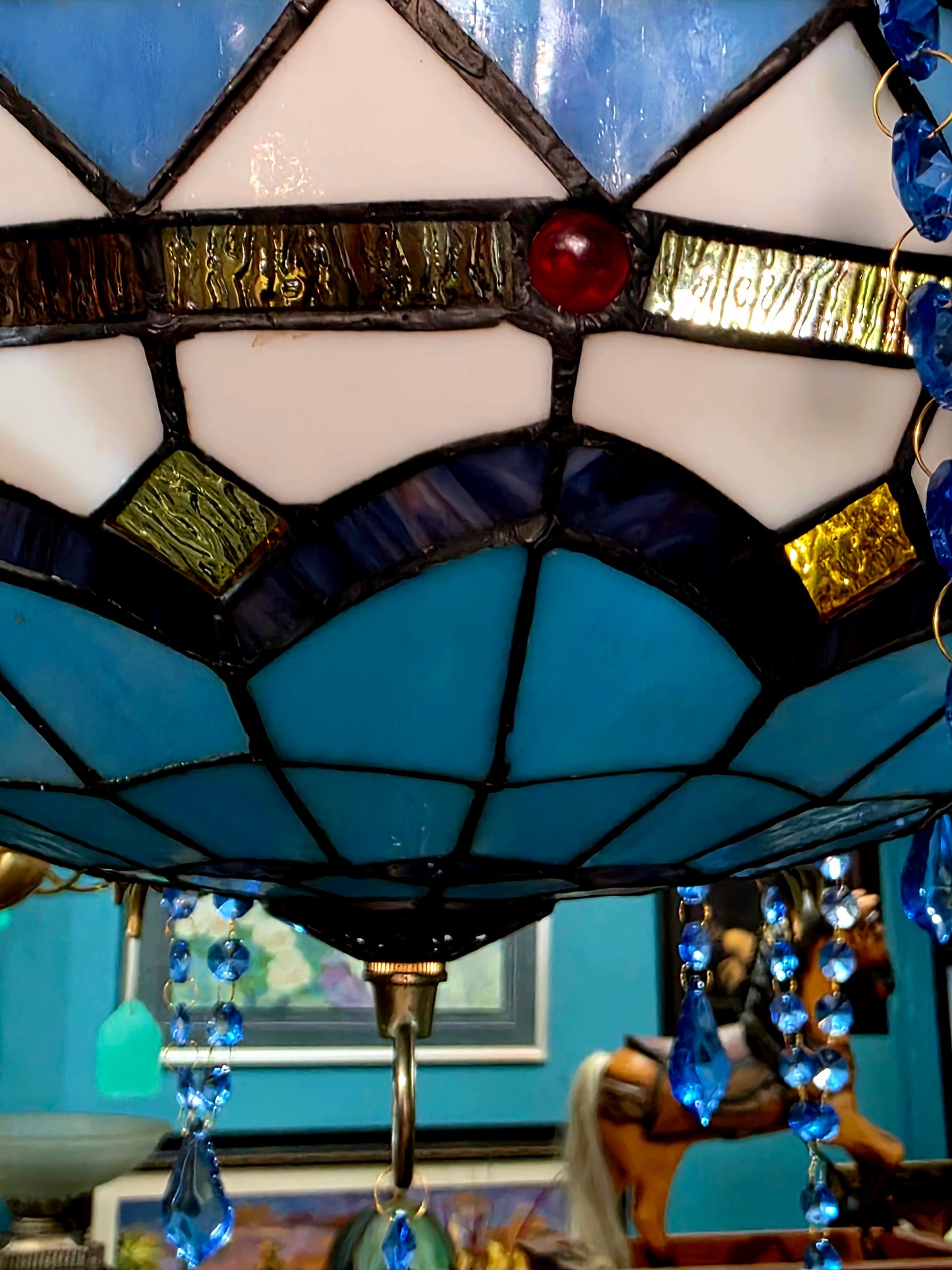 🔱💎 Candil Tiffany Retro de 9 Luces — Elegancia en Vitrales y Cristales 💙🔱