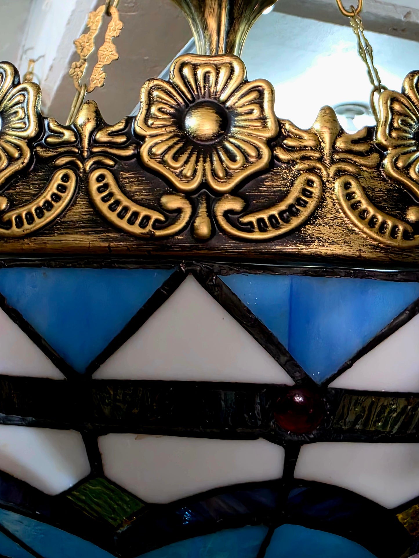 🔱💎 Candil Tiffany Retro de 9 Luces — Elegancia en Vitrales y Cristales 💙🔱