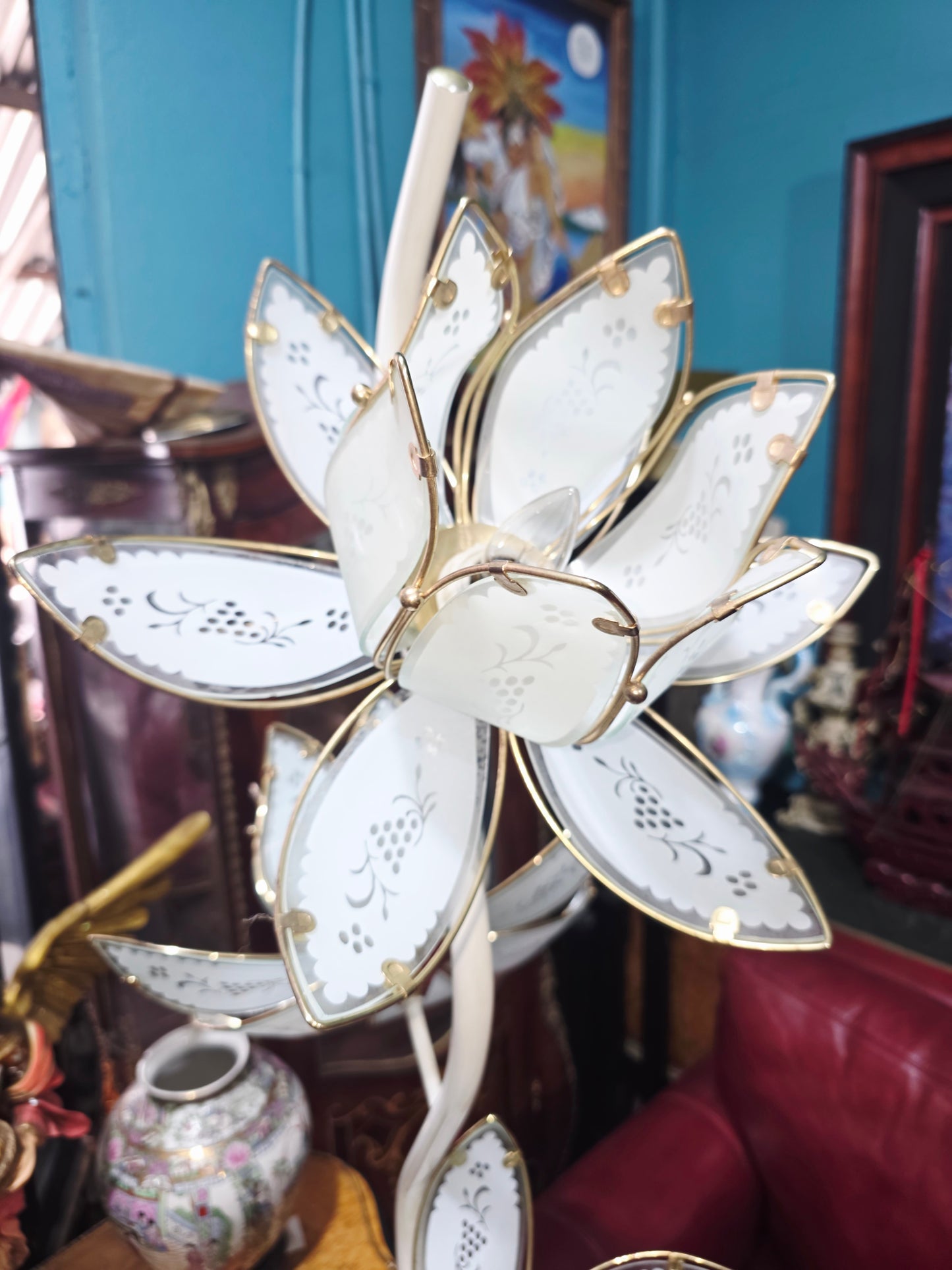 🌸 Pair of Vintage Italian Lotus Flower Lamps – 70s Retro Design ✨