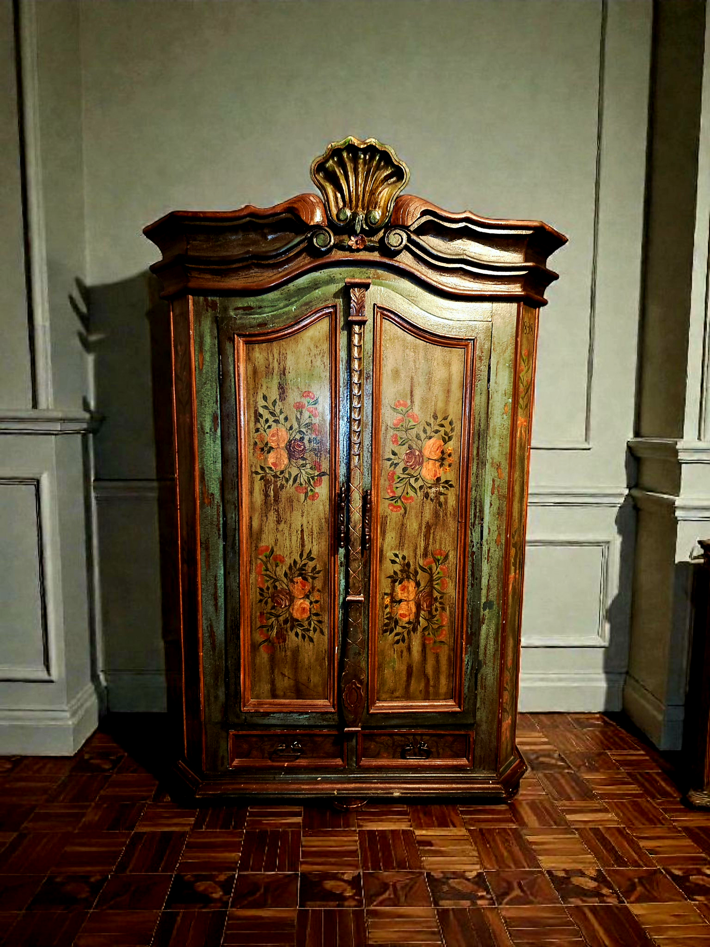 🌸 Polychrome Two-Door Wardrobe – Circa 1898, 127 Years of History 🎨