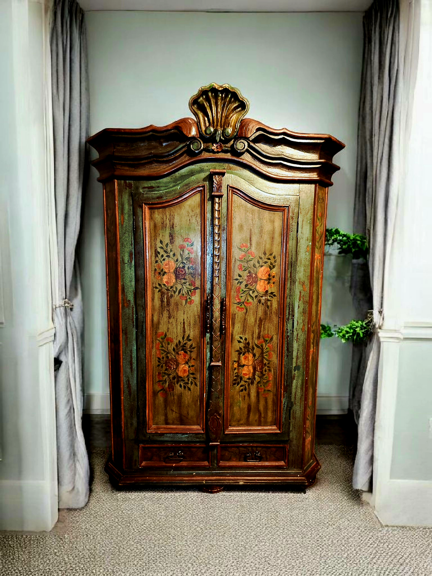 🌸 Polychrome Two-Door Wardrobe – Circa 1898, 127 Years of History 🎨
