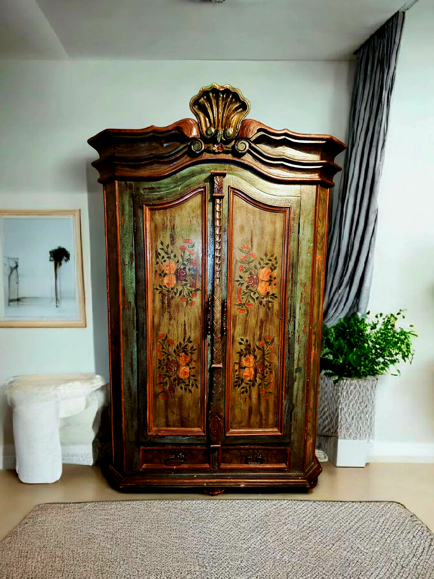 🌸 Polychrome Two-Door Wardrobe – Circa 1898, 127 Years of History 🎨