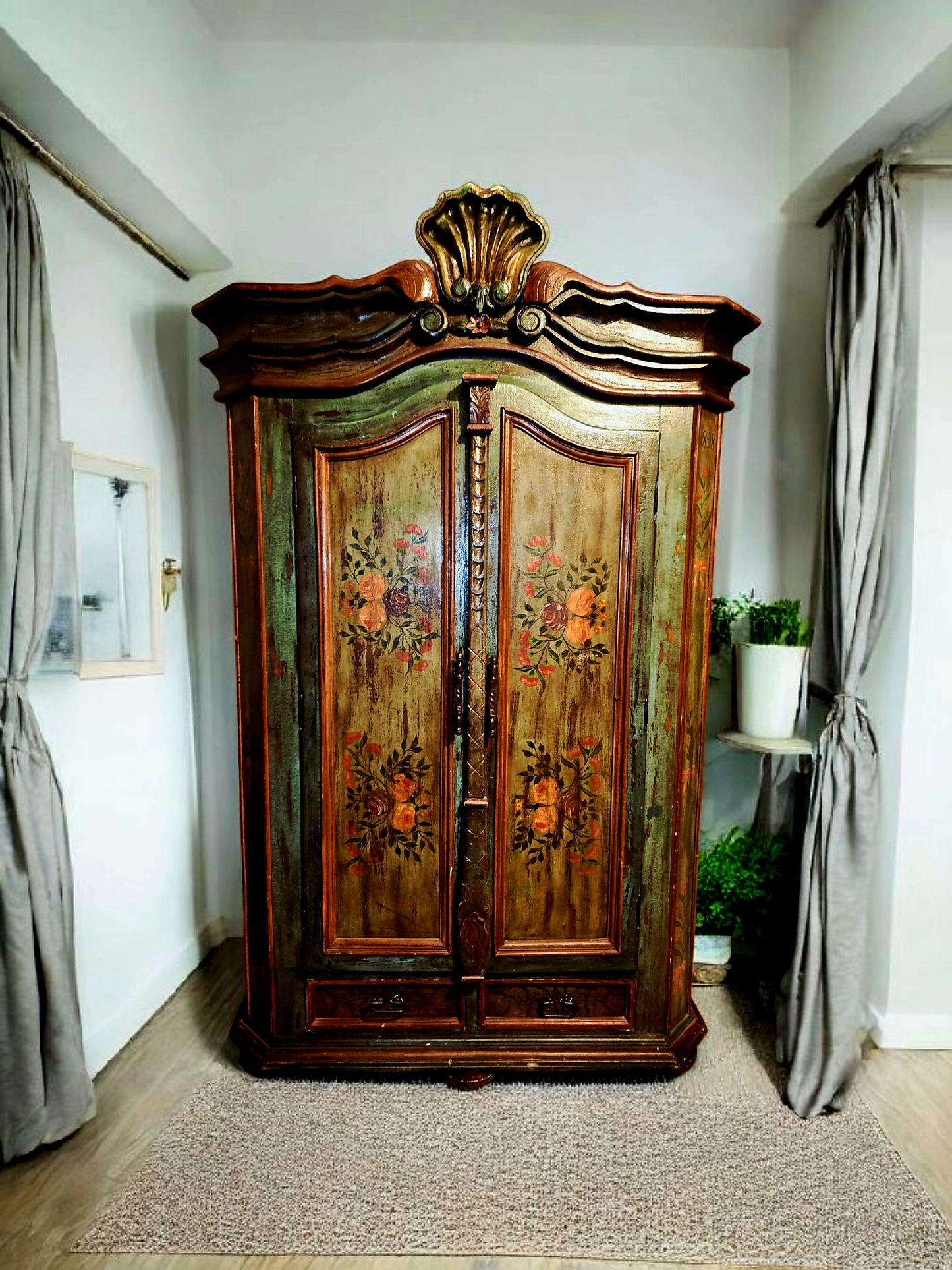 🌸 Polychrome Two-Door Wardrobe – Circa 1898, 127 Years of History 🎨