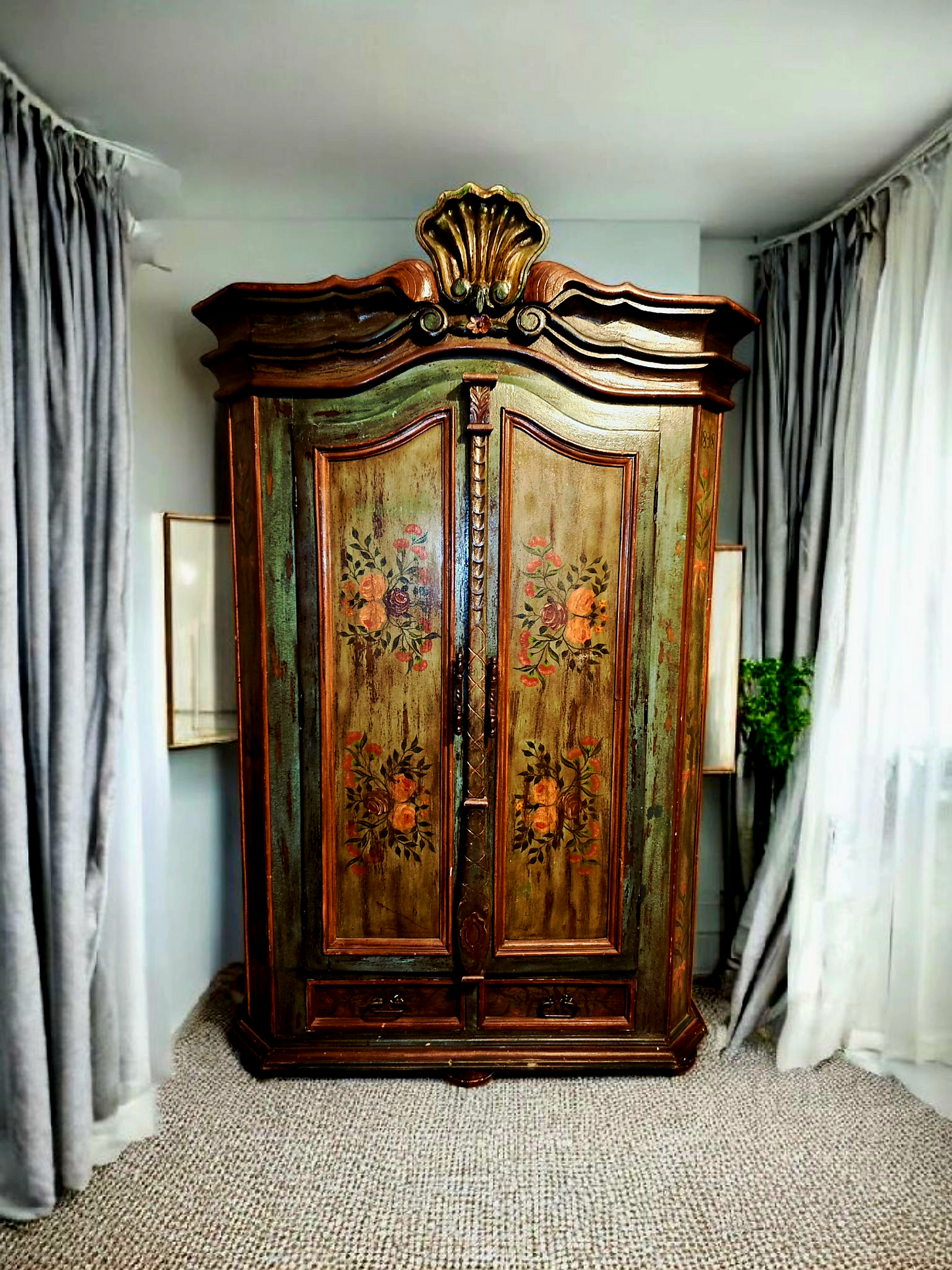 🌸 Polychrome Two-Door Wardrobe – Circa 1898, 127 Years of History 🎨
