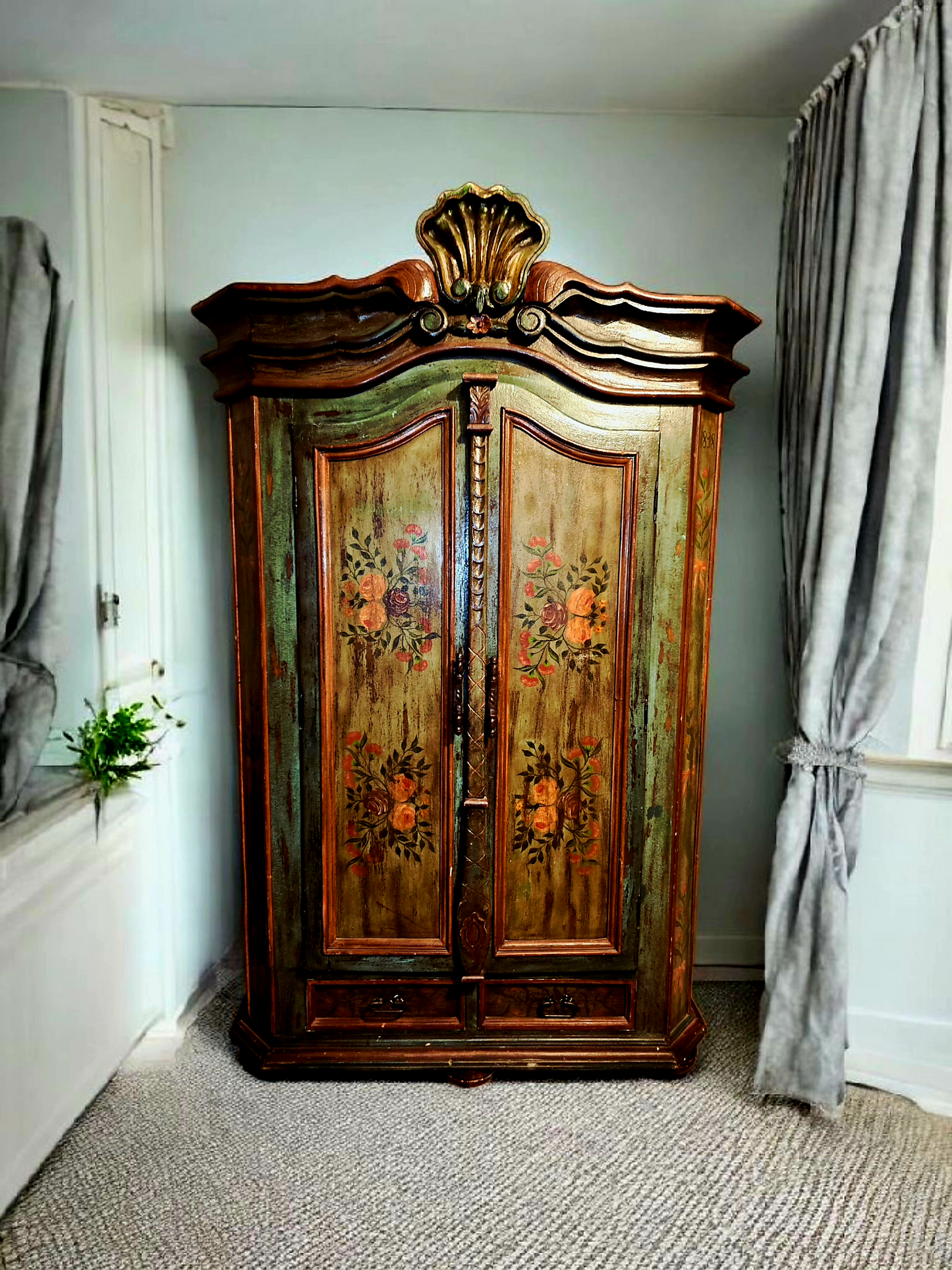 🌸 Polychrome Two-Door Wardrobe – Circa 1898, 127 Years of History 🎨