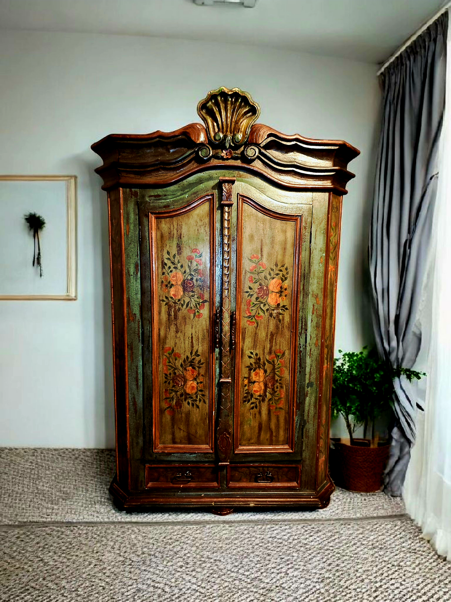 🌸 Polychrome Two-Door Wardrobe – Circa 1898, 127 Years of History 🎨