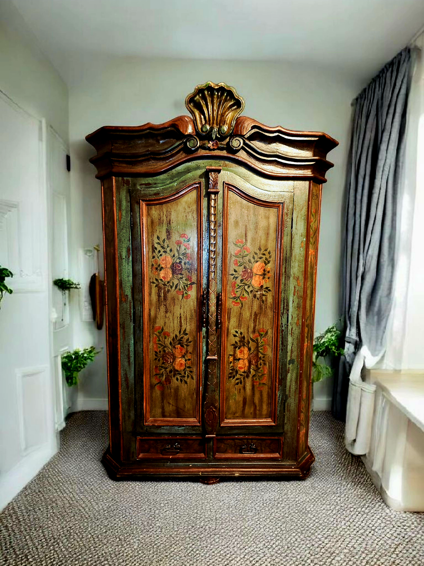 🌸 Polychrome Two-Door Wardrobe – Circa 1898, 127 Years of History 🎨