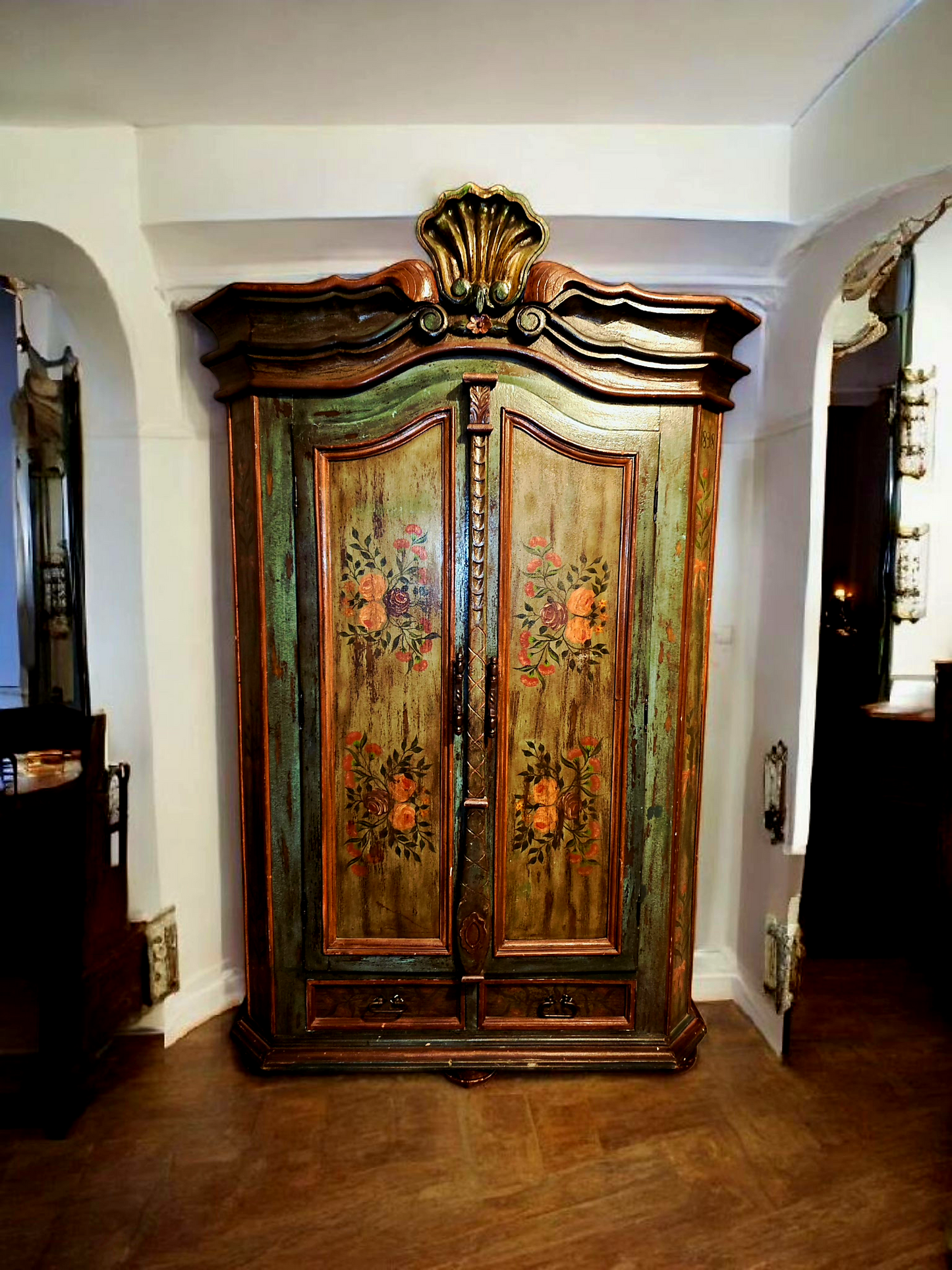 🌸 Polychrome Two-Door Wardrobe – Circa 1898, 127 Years of History 🎨