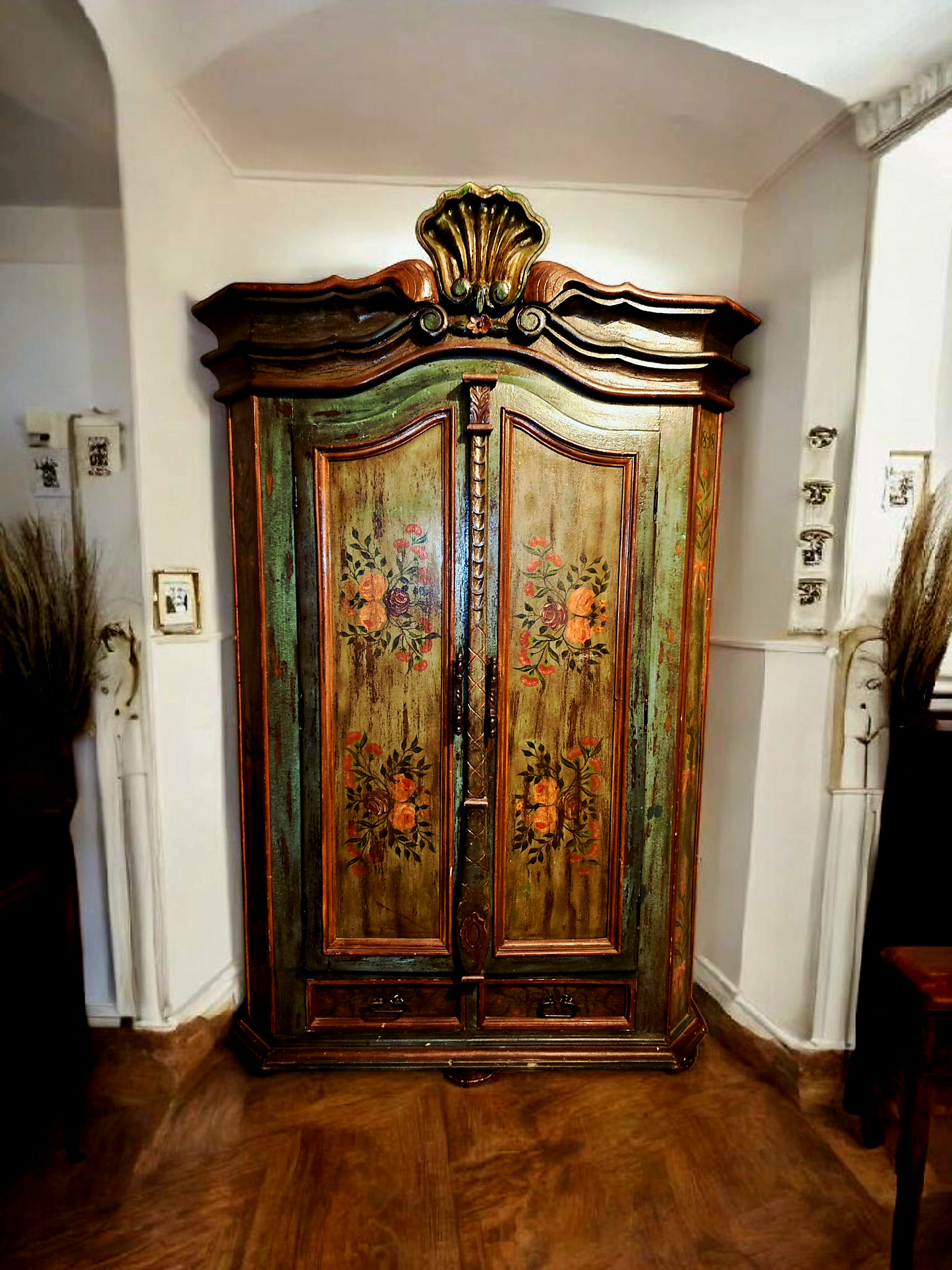 🌸 Polychrome Two-Door Wardrobe – Circa 1898, 127 Years of History 🎨