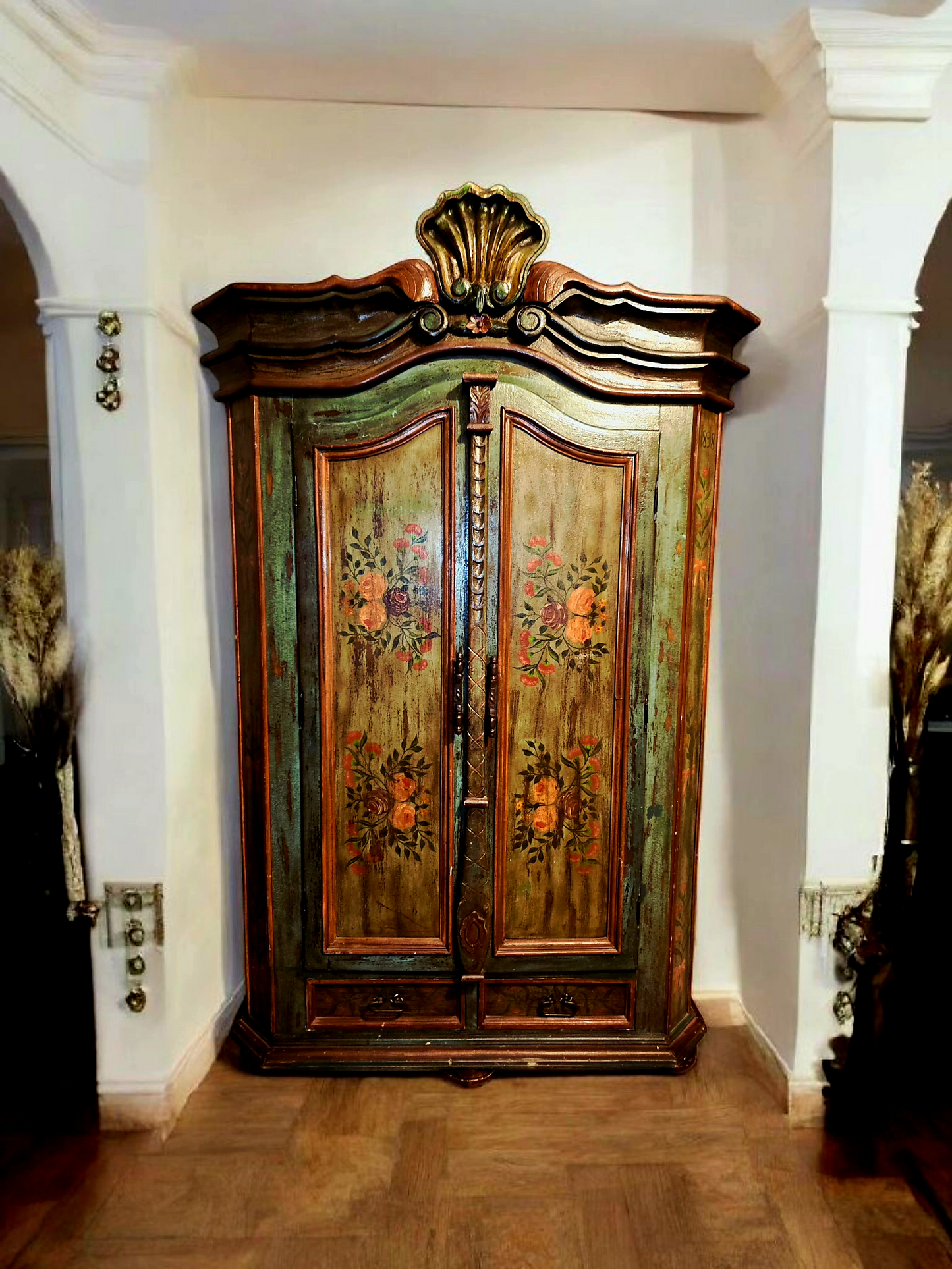 🌸 Polychrome Two-Door Wardrobe – Circa 1898, 127 Years of History 🎨