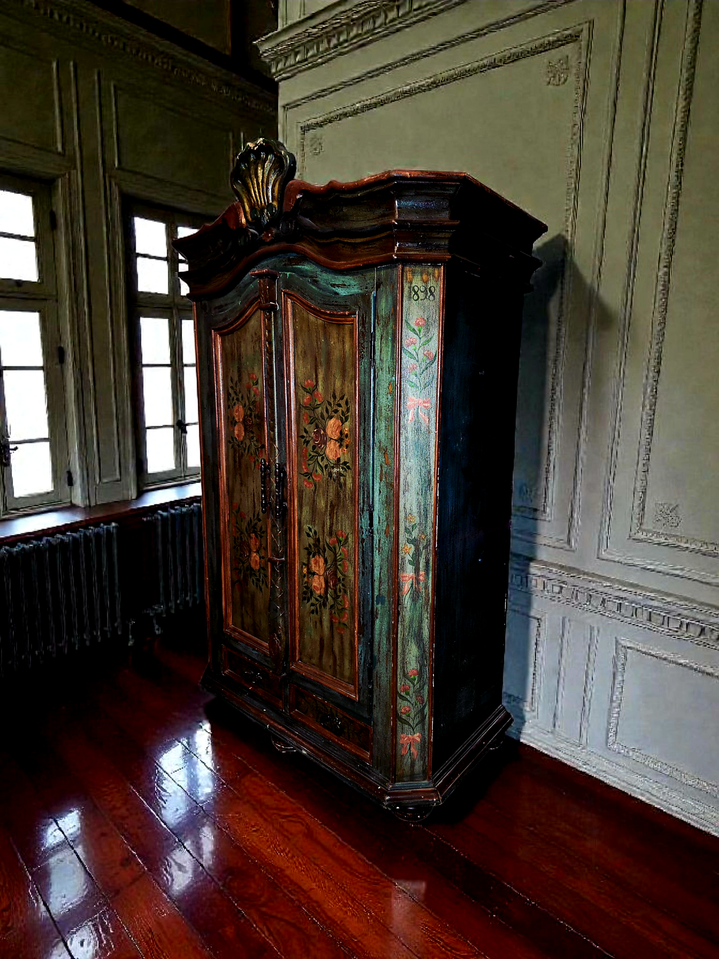 🌸 Polychrome Two-Door Wardrobe – Circa 1898, 127 Years of History 🎨